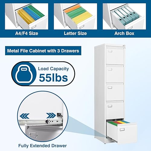 Vista 39 de Archivador de 3 cajones, archivador vertical de 16.3 pulgadas de profundidad con cerradura, archivador de metal para oficina en casa, 3 cajones