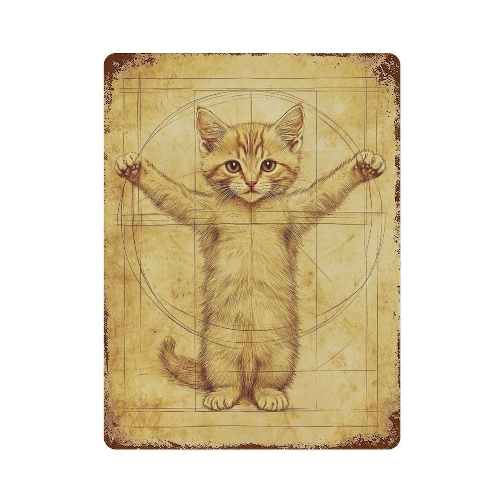 HDURYEYRYY Vitruvian Cat 02 Wall Retro Iron Vintage Art Metal Tin Sign Poster Modern Home Cofffee Club Art Bar Shop Decor 40x30cm