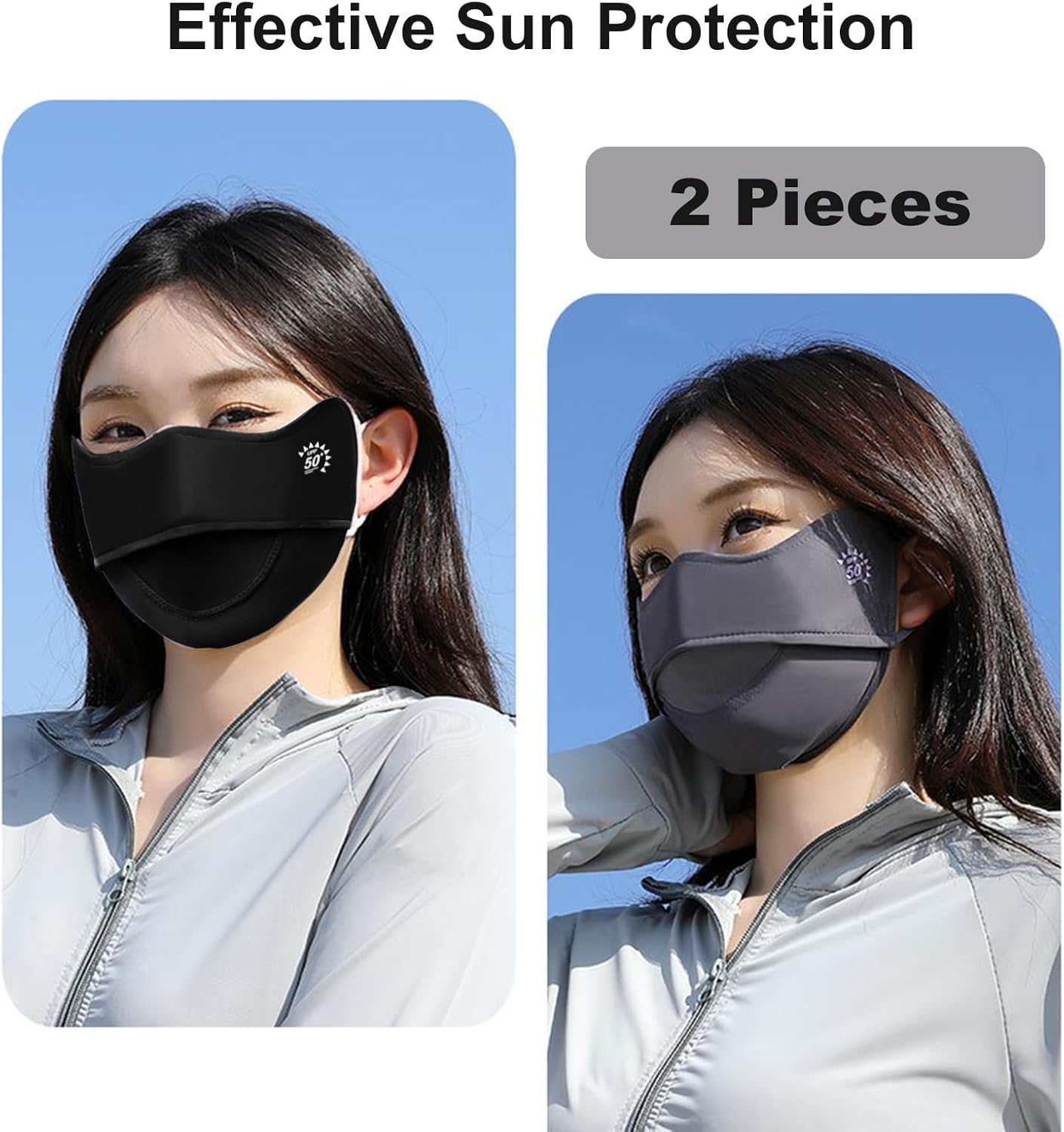 2Pcs UV Face Mask, Sun Masks for Women, Cooling Breathable Face Cover for Outdoors, Washable Reusable - Image 2