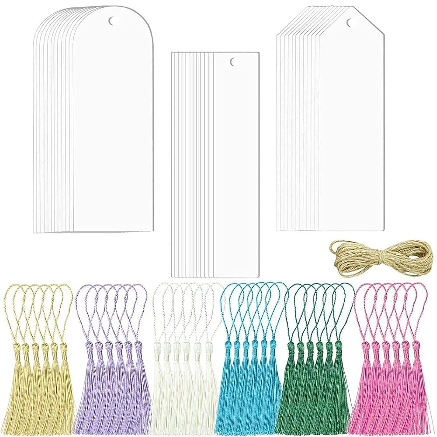Goodern 36PCS Acrylic Bookmarks Blanks Acrylic Book Markers 3 Shape with Colorful Tassels DIY Bookmark Ornaments for DIY Projects and Present Tags DIY Crafts Projects Accessories for Kids Book Lovers