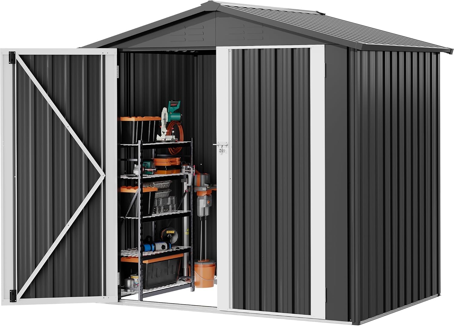 DWVO 6x4ft Metal Outdoor Storage Shed, Lockable Tool Storage Sheds, Oversized Steel Garden Sheds with Sloped Roof for Backyard, Patio, Garage, Lawn, Dark Gray
