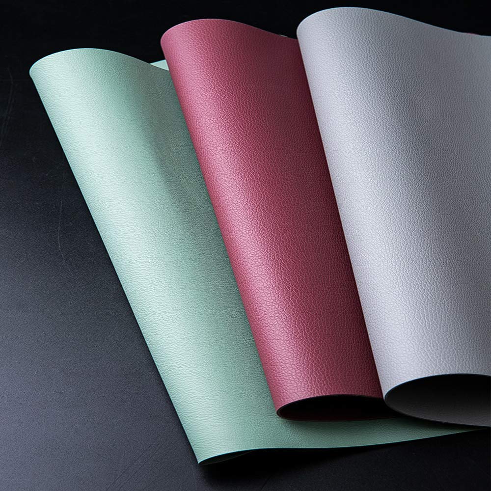 Napperon en Cuir PVC Lavable Tapis de Table Design texturé réversible Durable Isolation Anti-Huile Anti-dérapant Cuisine Salle à Manger Multicolore Disponible, Gris (Bleu)