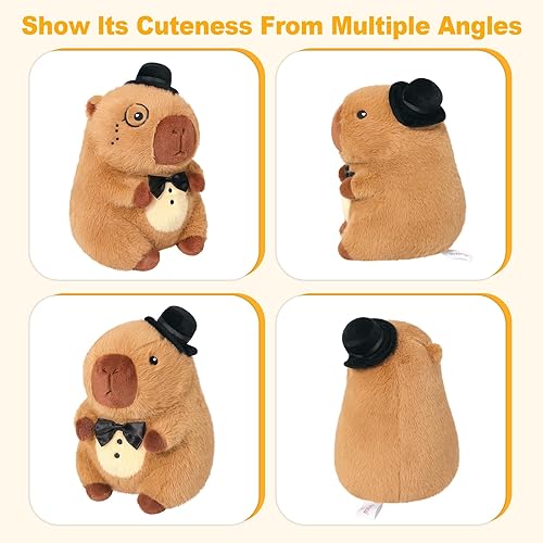 Miniatura 5 de Ditucu Peluche de Caballero Capybara original con sombrero de boliche de 9 pulgadas, lindo animal de peluche suave de Capibara, juguetes de peluche