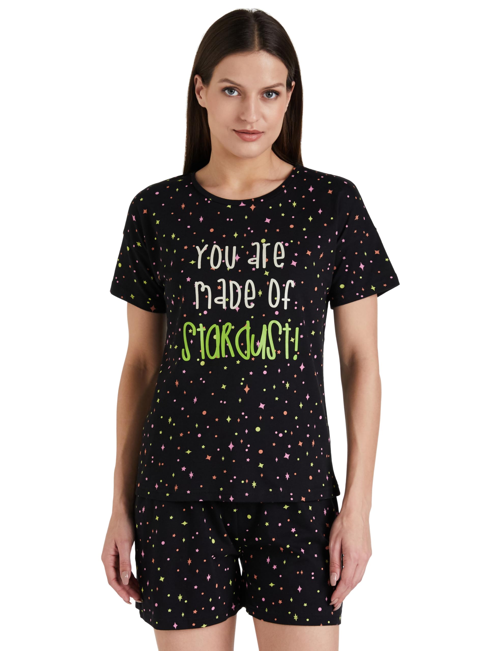 Women Cotton Regular Fit T-Shirt and Shorts Night Suit (Night Wear | Co-ord Set | Lounge Wear Set)