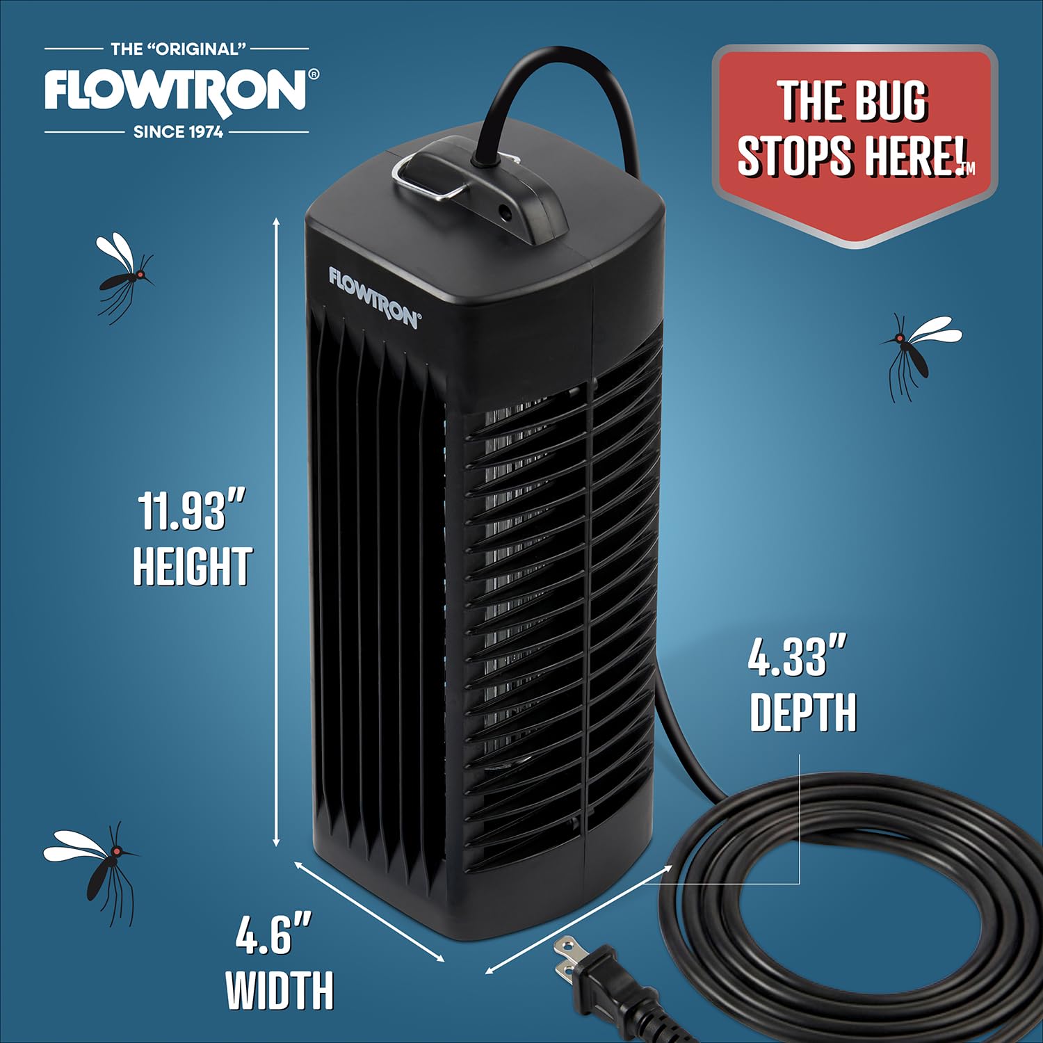 Flowtron Insektenvernichter für den Innenbereich, Schwarz, 1000 V, elektrischer Insektenvernichter mit UV-Licht, 215 m² Abdeckung, Plug-in-Fliegen- und Mückenfalle für Schlafzimmer, Küche und Büro
