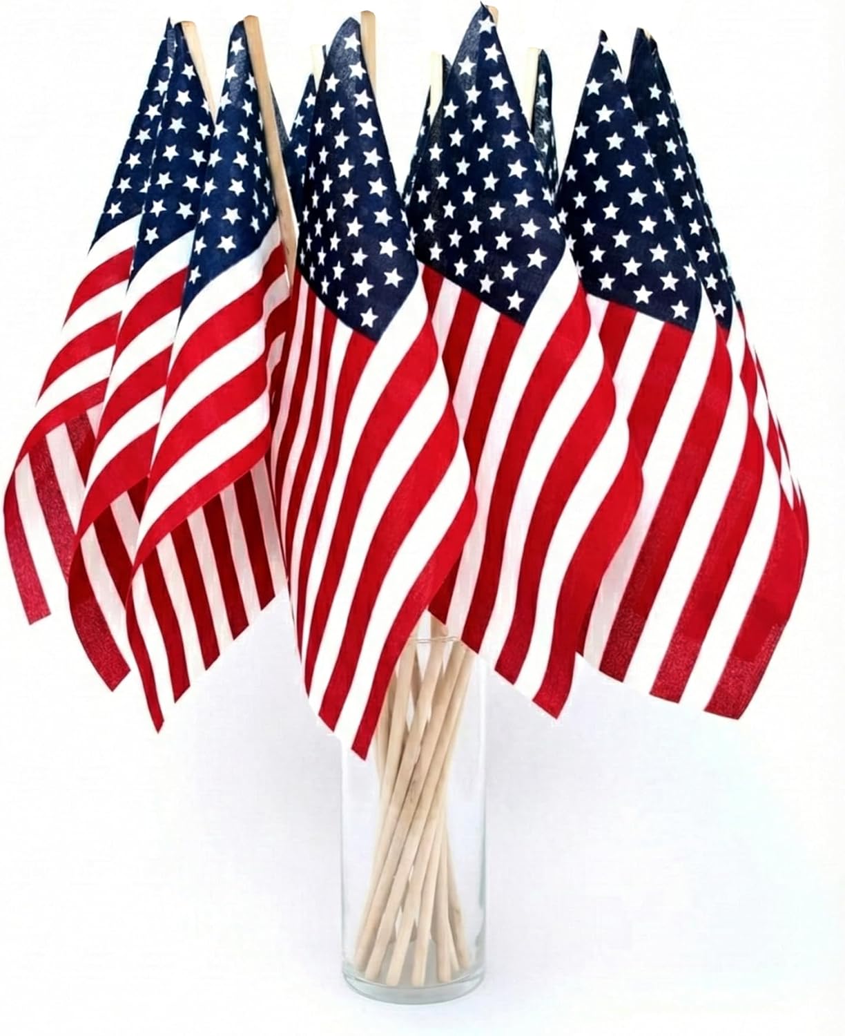 Super Tough American Flag | 0.67x1 FT Outdoor USA Flag | 24" Standard Wooden Stick & No Spear Tip | 8x12in Most Durable Cotton US Stick Flag | All-Weather Flags | 25 Pack