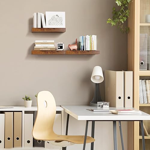 Miniatura 4 de Merapi Estantes flotantes de madera rústica de 15 pulgadas, juego de 3 estantes de pared para baño, dormitorio, estante colgante pequeño para