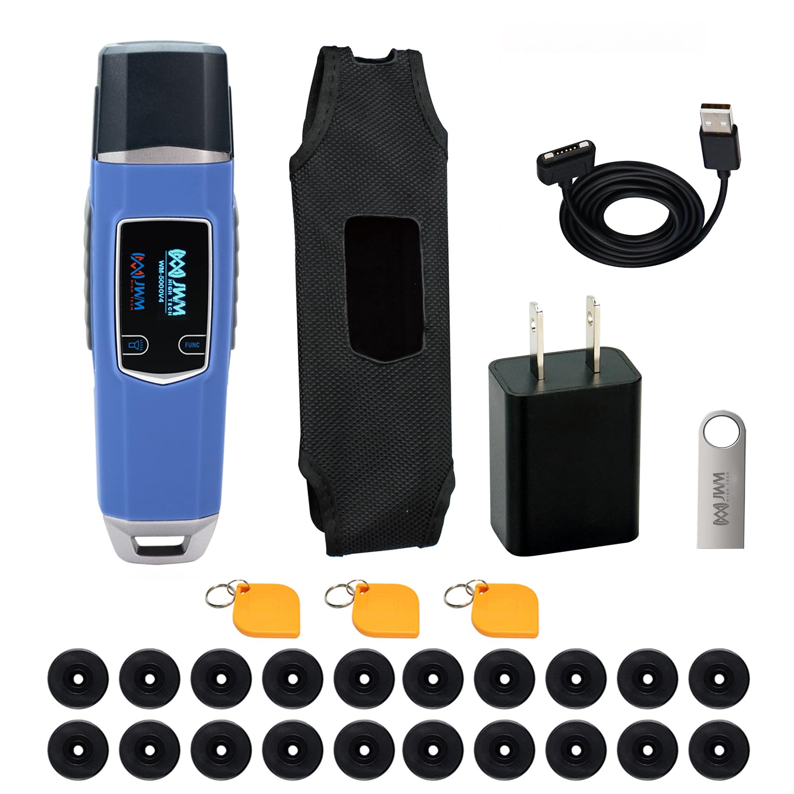 JWM RFID Guard Tour System con linterna, pantalla OLED y termómetro integrado, lector de patrulla de seguridad con software gratuito de nube y autónomo para hotel, almacén y patrulla logística