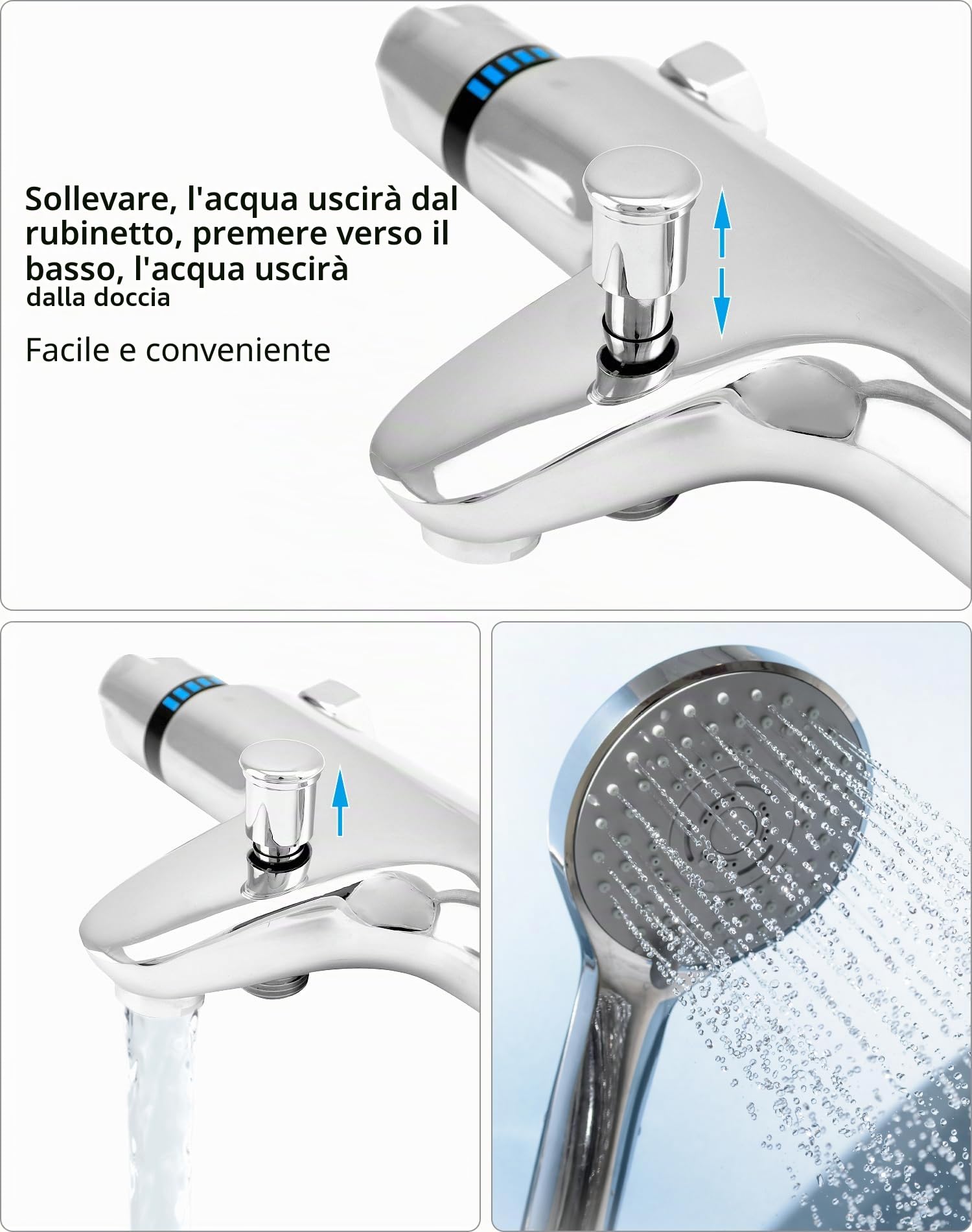 QWORK® Miscelatore Termostatico Doccia, Valvola G1/2" Uscita, Sinistro Caldo Destro Freddo, Miscelatore Doccia in Ottone, Controllo Costante della Temperatura per Il Bagno