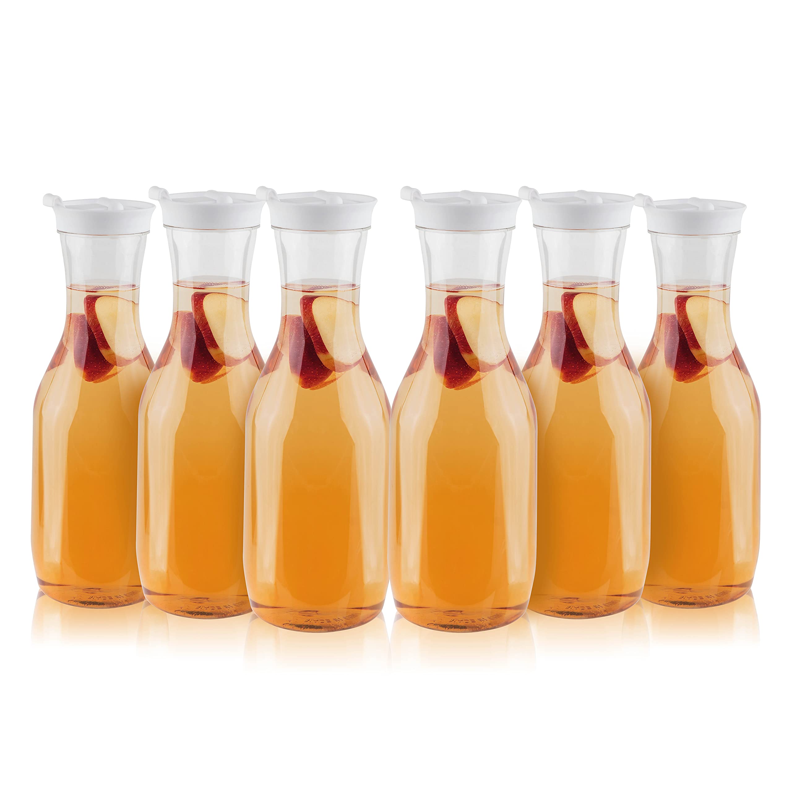 Jarra de agua de plástico transparente con tapa abatible, 55 onzas, jarra de bebidas resistente para jugo o café helado, ideal para bar Mimosa, restaurantes y escuelas, paquete de 6