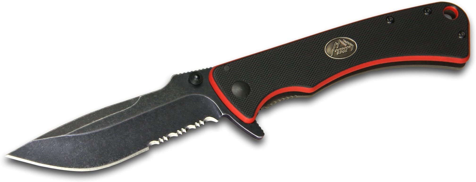 OUTDOOR EDGE 3.0" Divide- Tactical EDC Ball Bearing Pivot Flipper Knife with G10 and Titanium Coated Stainless Steel handle and Pocket Clip (3.5 Inch, 50% Serrated)