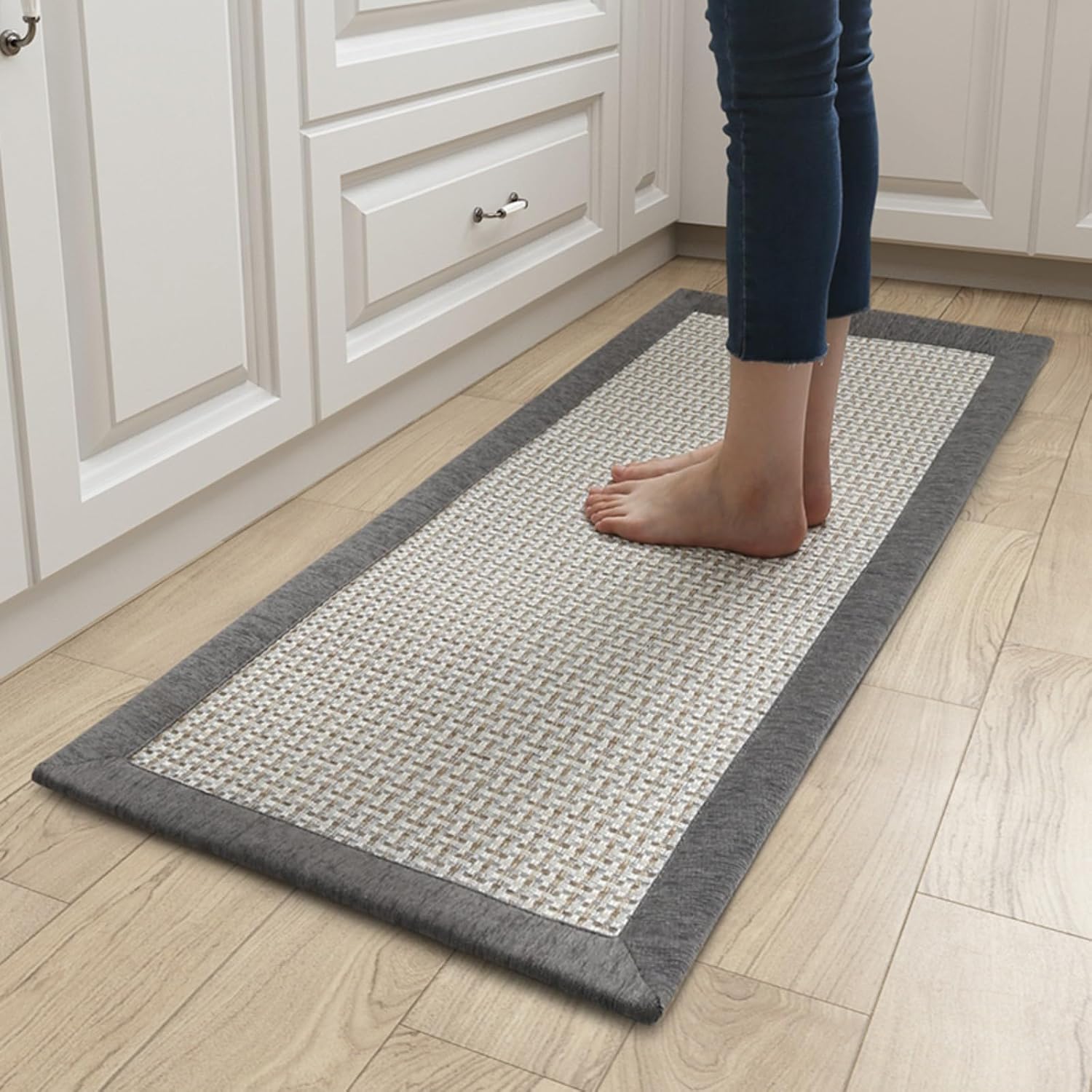 Kitchen Rugs and Mats, Non-Skid Washable Runner Rug, Absorbent Large Kitchen mats for Floor, in Front of Sink (Grey, 20"X32"+20"X48")