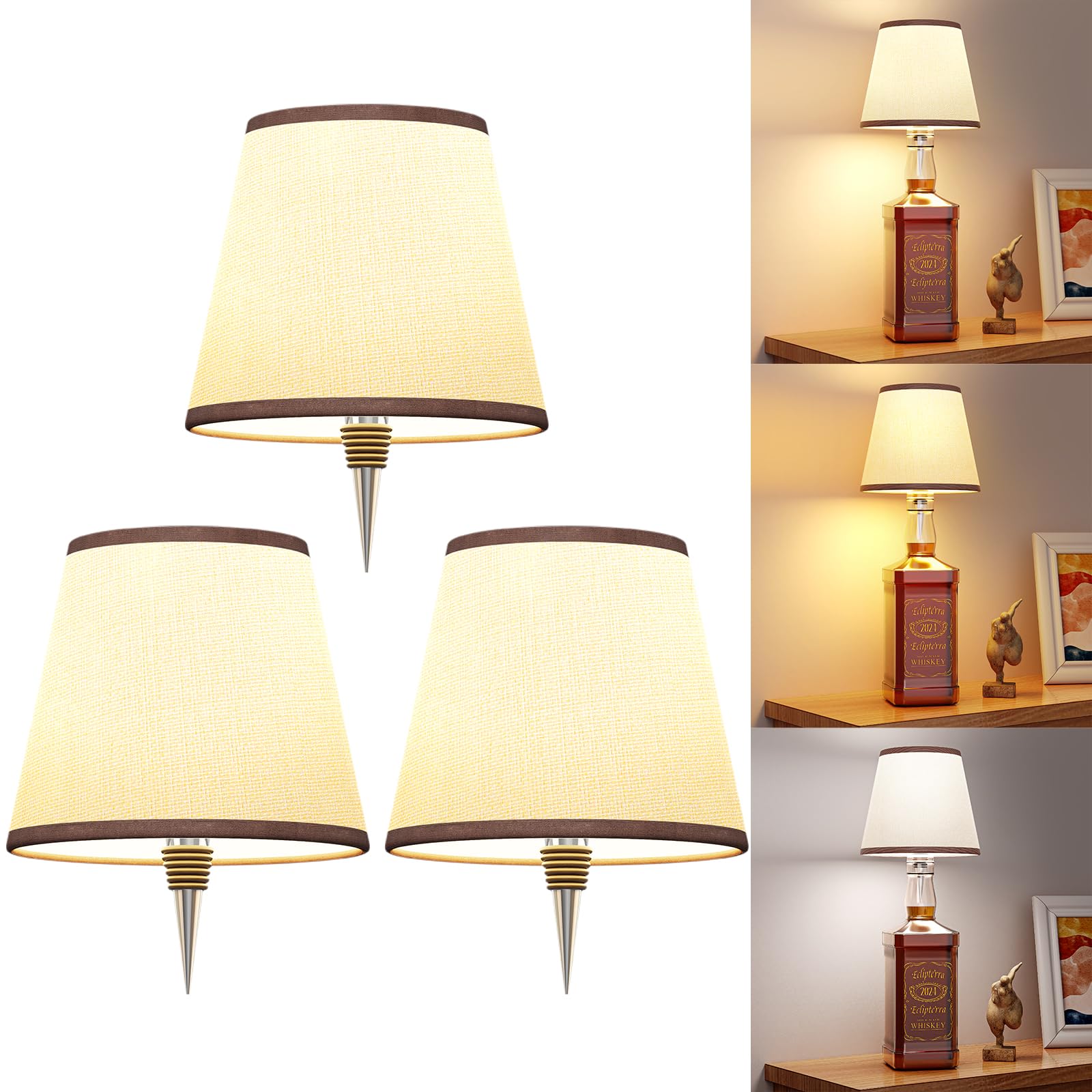 Eclipterra Wireless LED Bottle Lamp Shade RGB 3CCT Rechargeable 5000mAh Battery Portable Cordless Wine Bottle Table Lamp for Indoor Outdoor Dining Bedroom with Remote (Beige, 3 Pack)