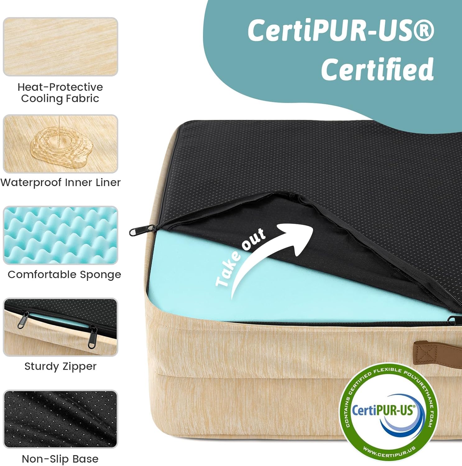 COZY KISS Cooling Dog Bed for Extra Large Dogs, Q-Max >0.4 Summer Cool Orthopedic Foam Pet Sofa Bed with Sides, Bolster Anti-Slip Couch with Washable Removable Cover, XXL 48x35x7.5 inch, Beige