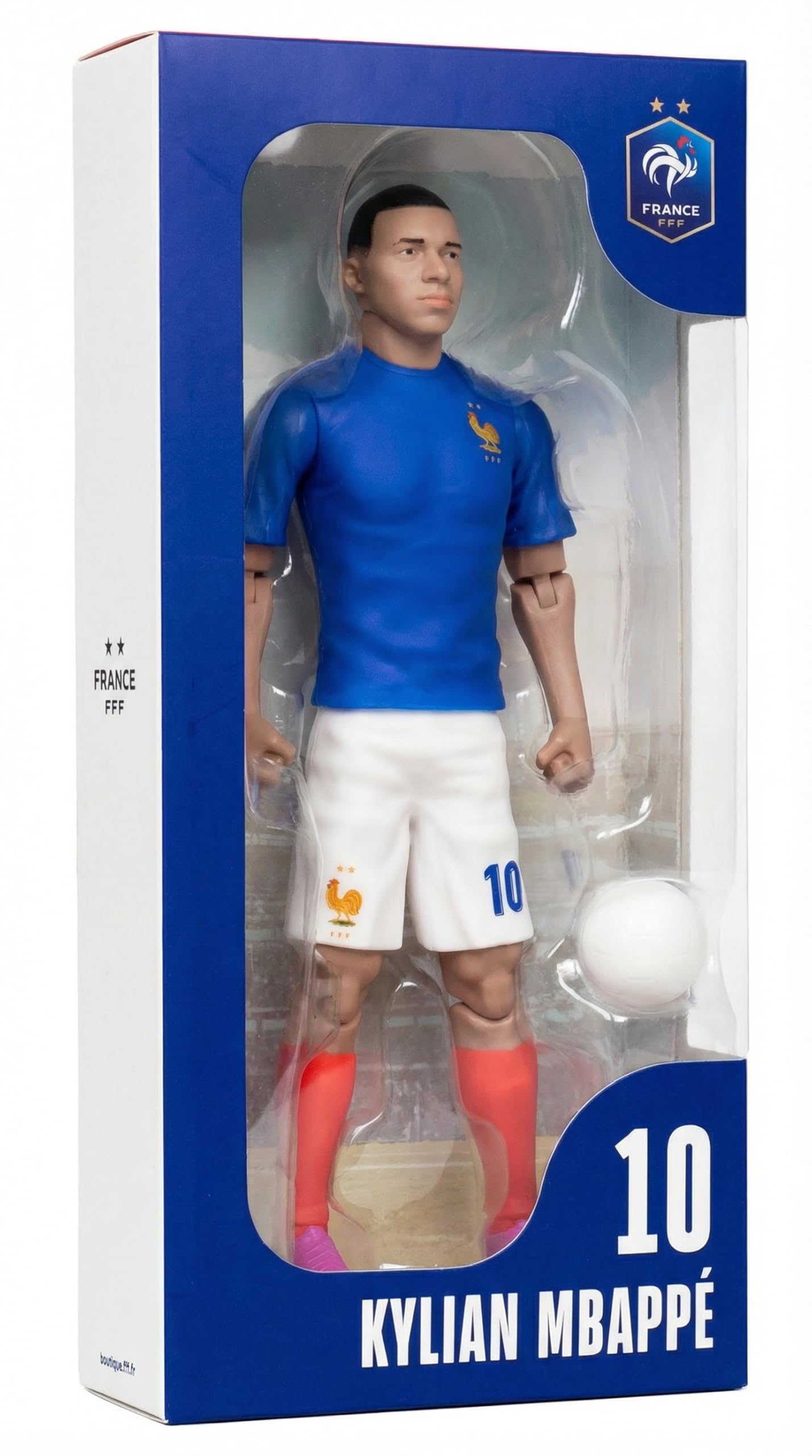 Megableu - FFF Figure Killian Mbappé No. 10 - 20 cm - Large Realistic & Articulated Football Figure with 10 Points - Officially Licensed Product of the French Team - Football with Ball