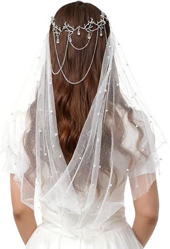 Shining Pearl Wedding Veil Bride Headpiece Elven Elf Dress Accessory Goddess Headwear Renaissance Fairy Costume