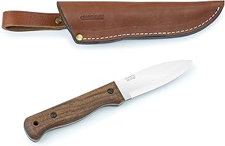 BPS Knives B1 CSH - Bushcraft Knife With Leather Sheath - Camping Knives - Outdoor Carbon Steel Full Tang Fixed Blade Knife - Handmade Camp Knife - Survival Tactical Knife
