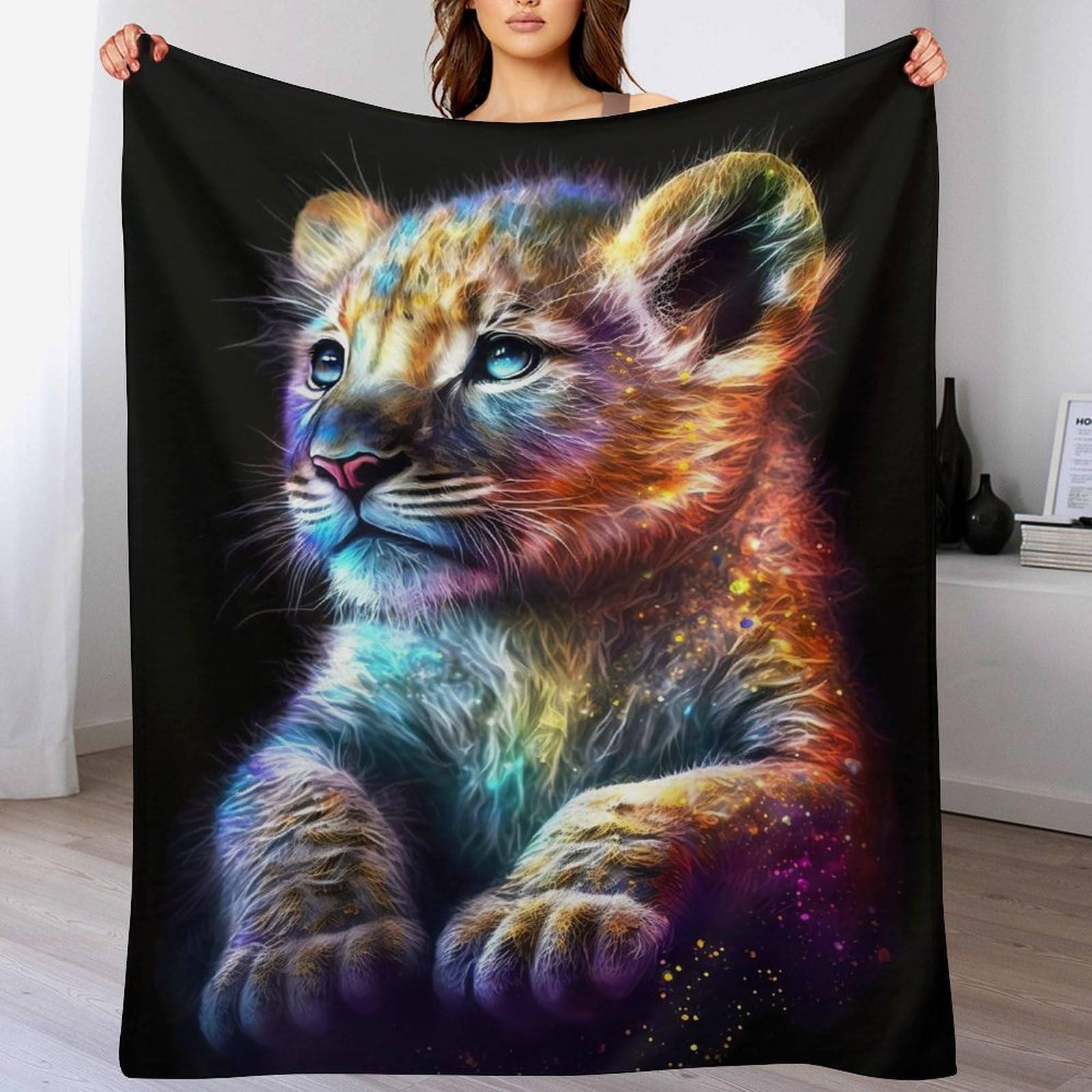 Couverture lion flannel chaude 130x150cm pour voyage lit et canapé