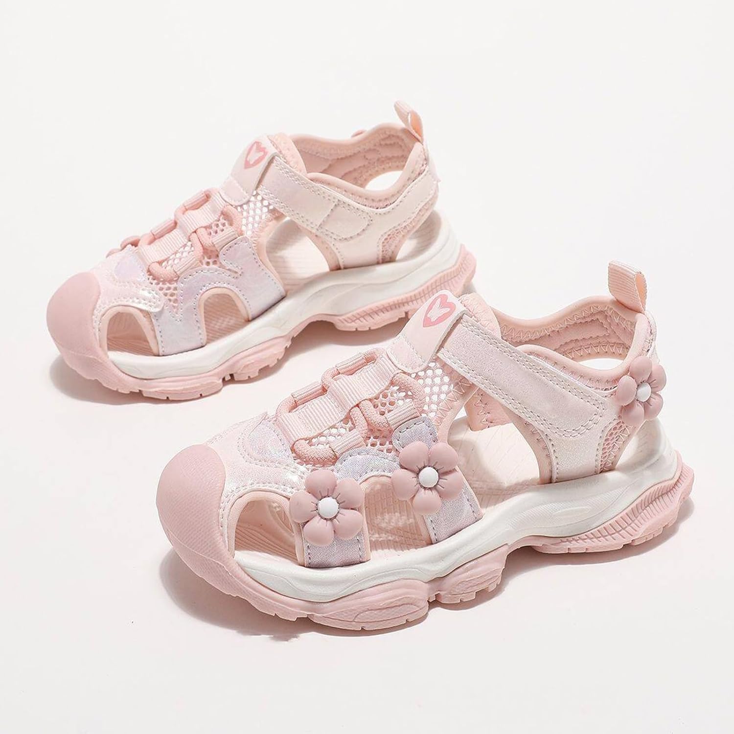Girls Flower Hiking Sandals Kids Mesh Breathable Adjustable Strap Shoes Summer Beach Lightweight Vacation Sandals Cute Soft Comfort Shoes Casual Outdoor Walking Sneakers (Pink, 3.5 Big Kids)