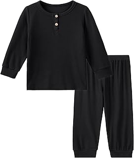 DIPUG Toddler Pajamas Long Sleeve Half-Button Girls Pajama Set Kids Solid Pjs Boys Soft Sleepwear 12M–7Y