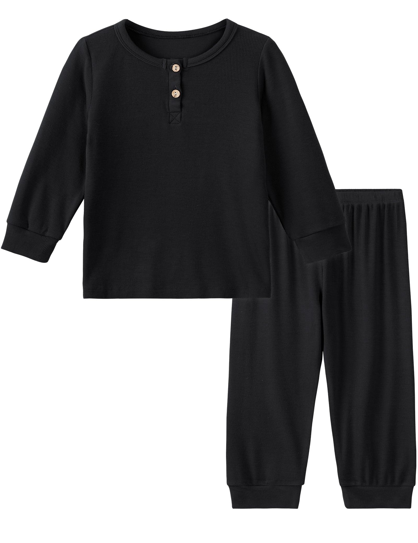 DIPUG Toddler Pajamas Long Sleeve Half-Button Girls Pajama Set Kids Solid Pjs Boys Soft Sleepwear 12M–7Y