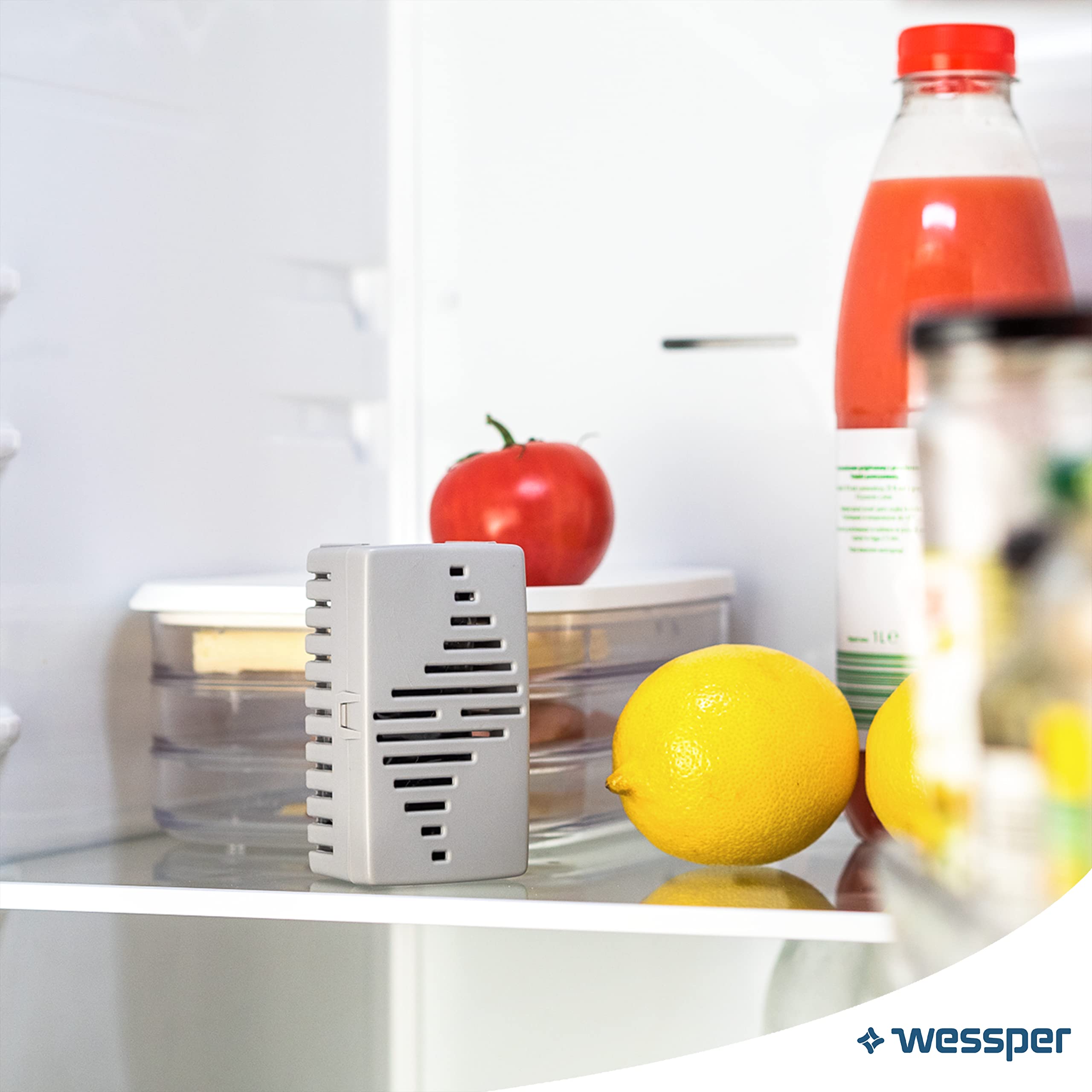 Wessper Fresh Fridge pochłaniacz zapachów do lodówki z wymiennym wkładem, neutralizuje niepożądane zapachy, z węglem aktywnym, bardzo wydajny, 6 miesięcy użytkowania, 4 opakowania uzupełniające | Lodówka eliminująca zapachy, z wymiennym wkładem z węglem a