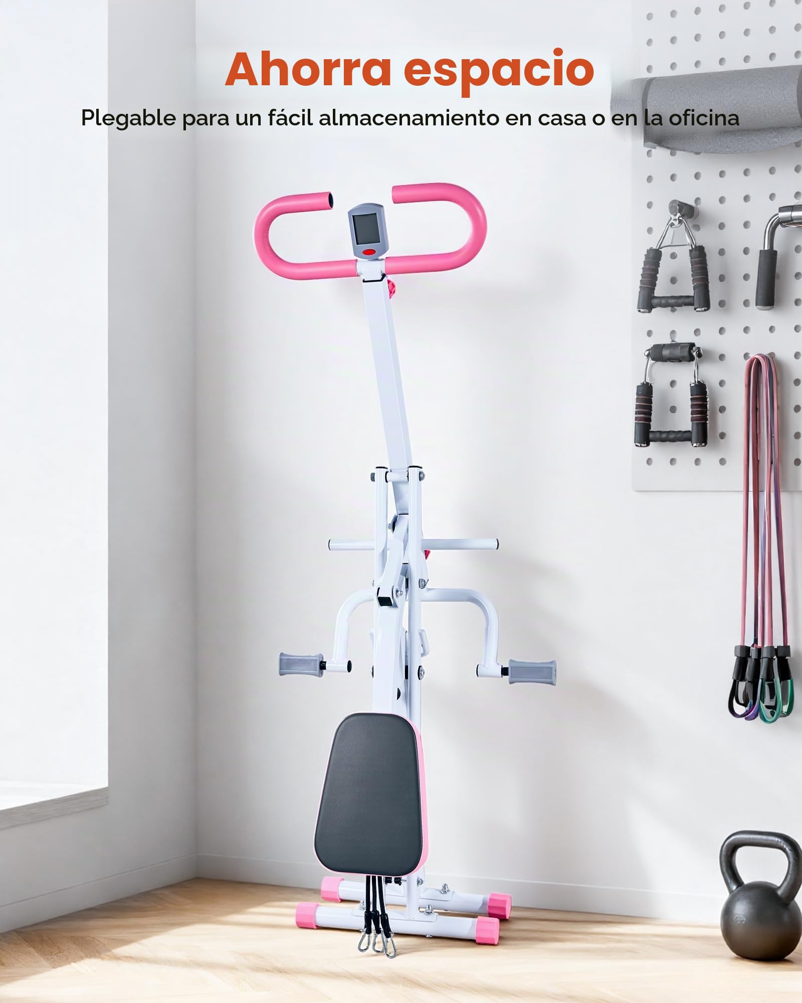 VEVOR Máquina de Sentadillas para Sentadillas Profundas, Plegable, con Asiento Ajustable en 5 Niveles, Equipo de Entrenamiento en Casa para Glúteos y Piernas, Blanco y Rosa, 900 x 580 x 1120 mm
