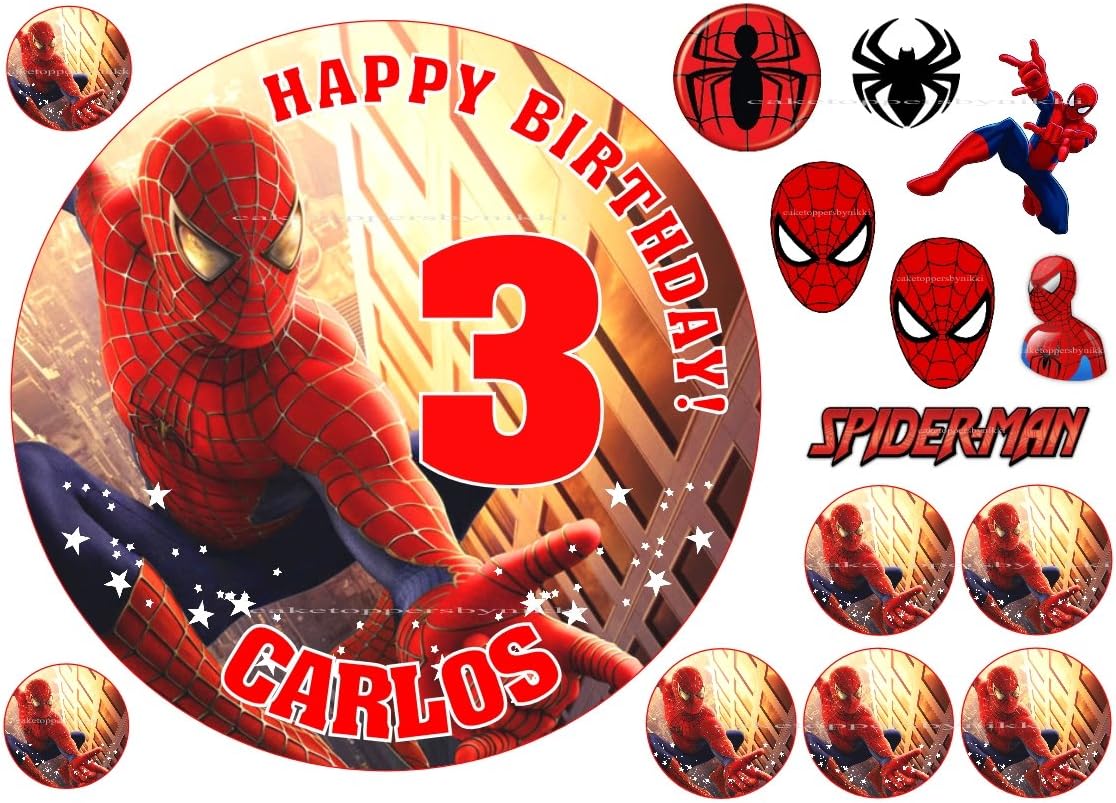 Edible Spiderman 7.5" Icing Boys Personalised Cake Topper with EXTRA'S