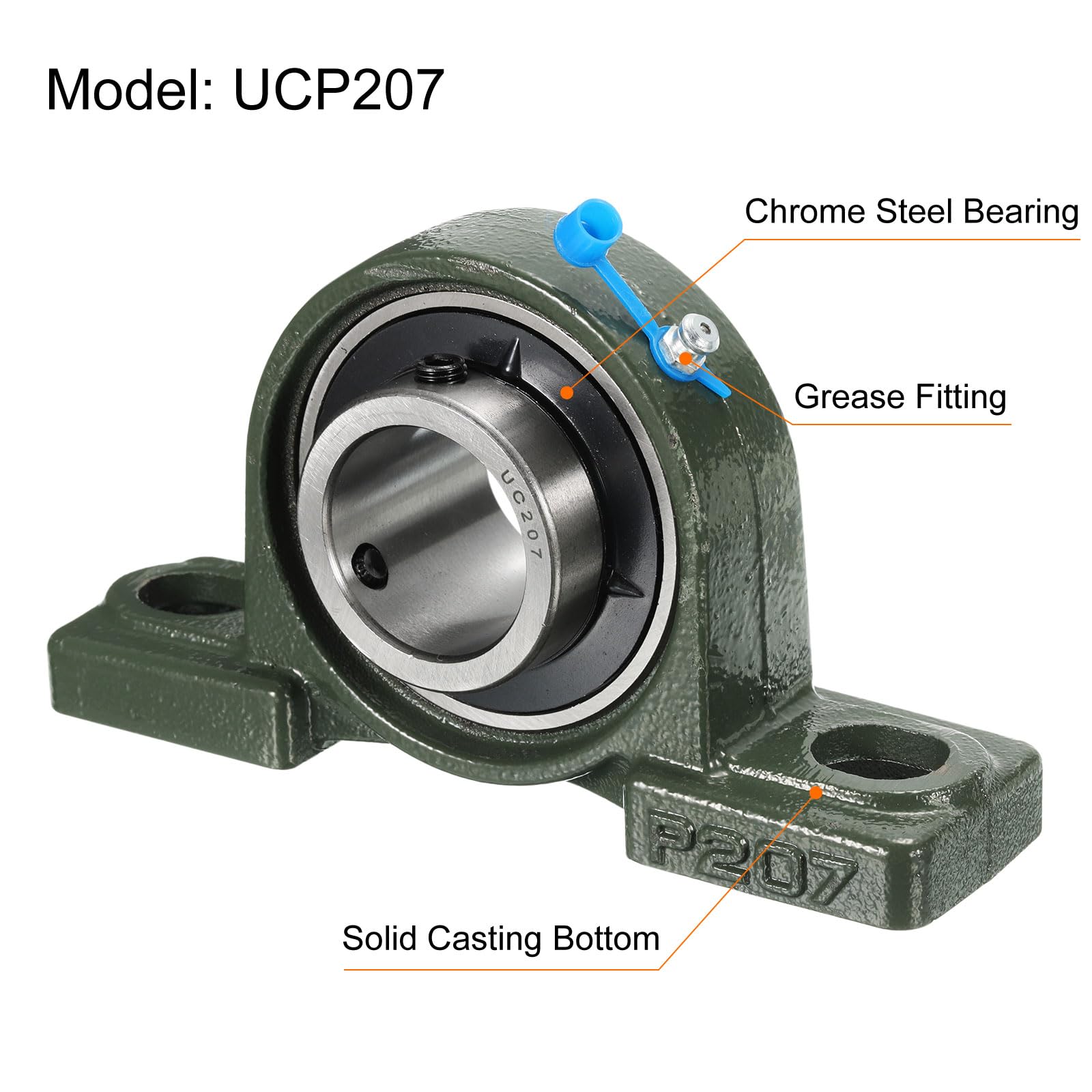 2pz UCP207 Cuscinetti a Blocchetto Cuscino con Foro 35mm Autoallineanti, Base in Ghisa Massiccia con Cuscinetti in Acciaio al Cromo