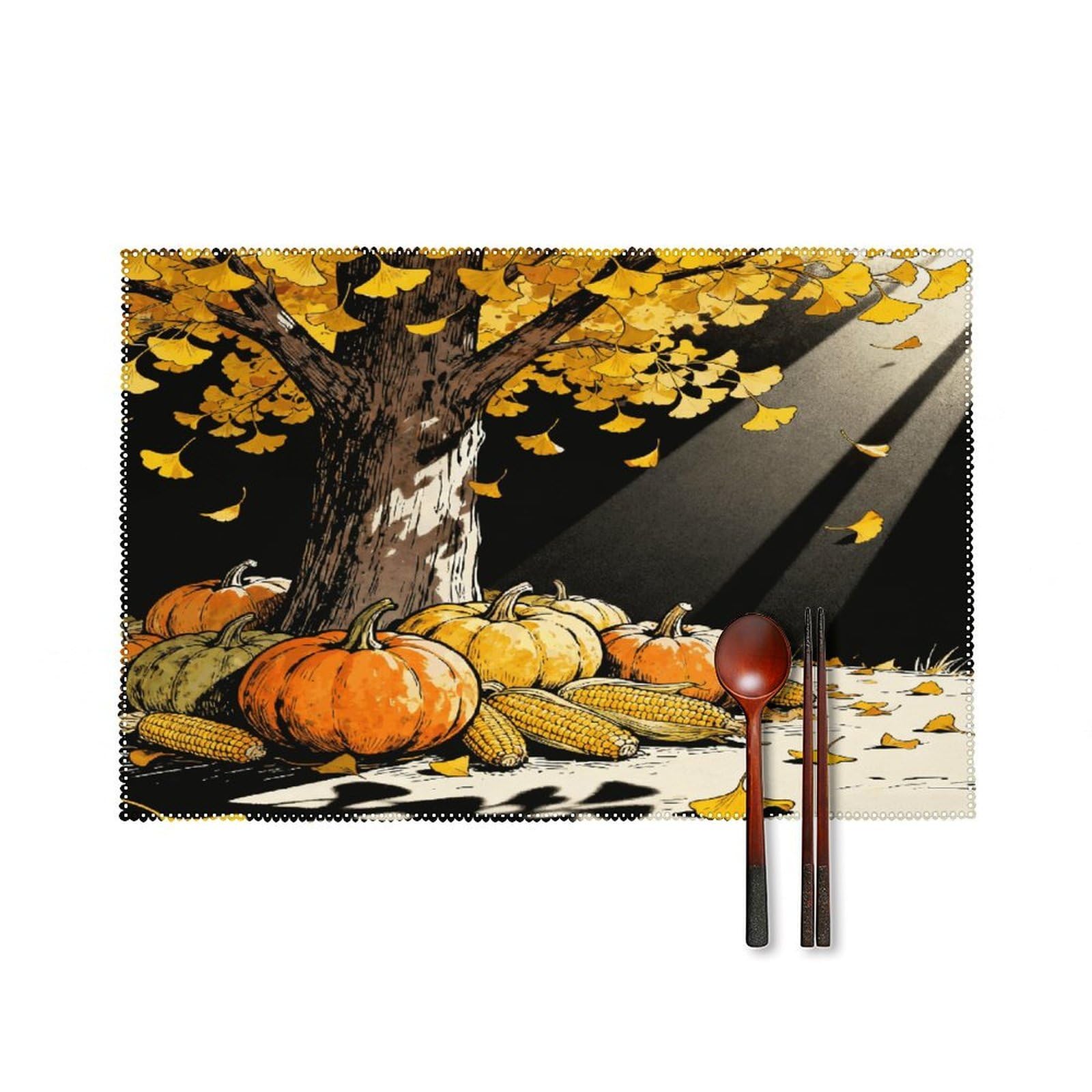 Autumn Placemats Washable Canvas Place Mats Decoration Placemat for Dining Table Easy to Clean Tables Mat Set of 6 for Kitchen Dining Room Coffee Table
