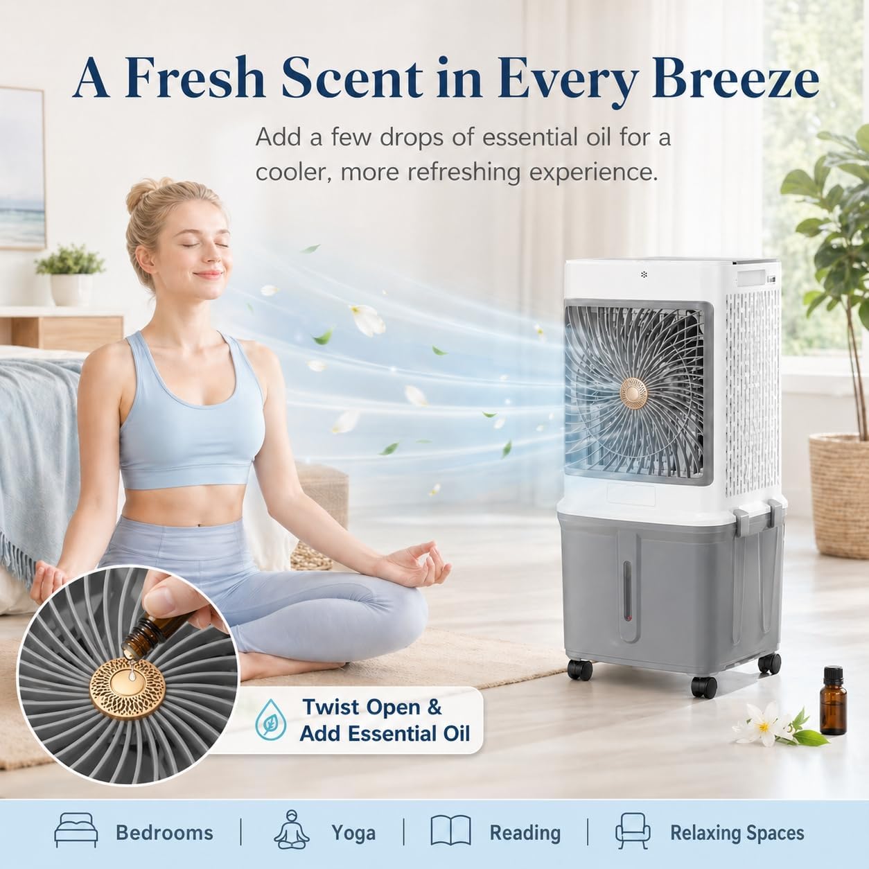 2026 Flagship Swamp Cooler, Portable Evaporative Air Cooler, Cooling Tower Fan with 10-Gal Water Tank, 3 Modes 3 Speeds, 30H Timer, 4 Ice Packs, 45° Oscillation & Wheels for Room Office Garage