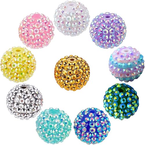 Miniatura 1 de SUNNYCLUE 40 cuentas de resina de diamantes de imitación de 10 estilos, cuentas redondas de acrílico de 0.78 pulgadas gruesas para hacer joyas,