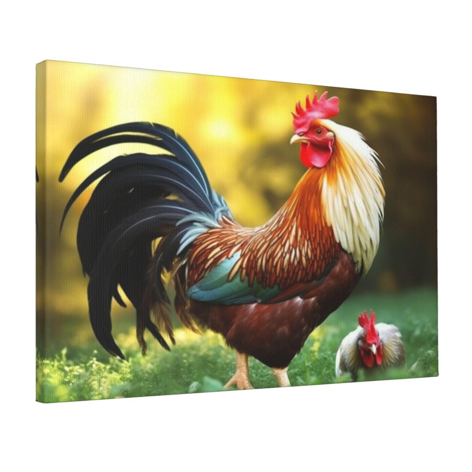 KLOPH Beautiful Rooster Hen Canvas Wall Art for Living Room 12"x18" Modern Artwork Painting for Bathroom Hanging Canvas Prints Aesthetic Wallart for Bedroom Kitchen Office Wall Decor
