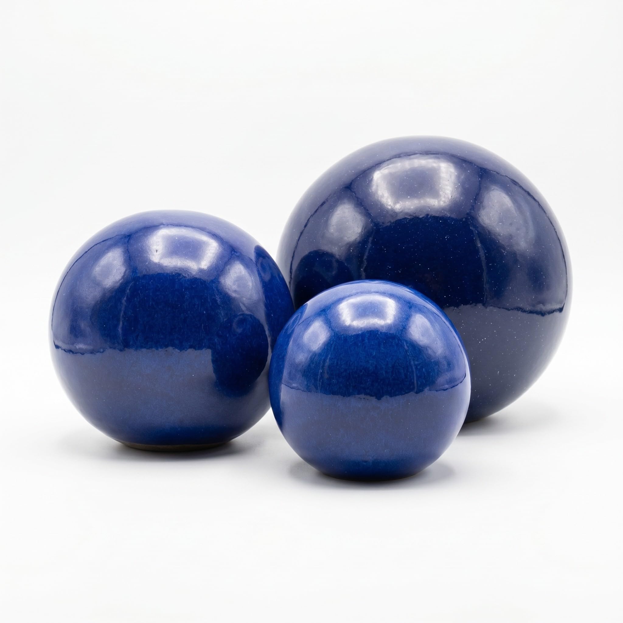 teramico Boules de Jardin en Céramique Résistantes au Gel | Fabrication Artisanale | Décoration Extérieure Unique | Plusieurs Tailles et Couleurs (Bleu Roi, Lot de 3)