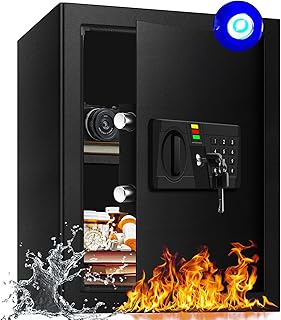Elektronischer Tresor mit LED-Beleuchtung und Digitaltastatur, 60L Feuersicherer Safe für Zuhause, Büro, Hotel –Inklusive A4-Dokumentenbeutel und Wandmontage-Set