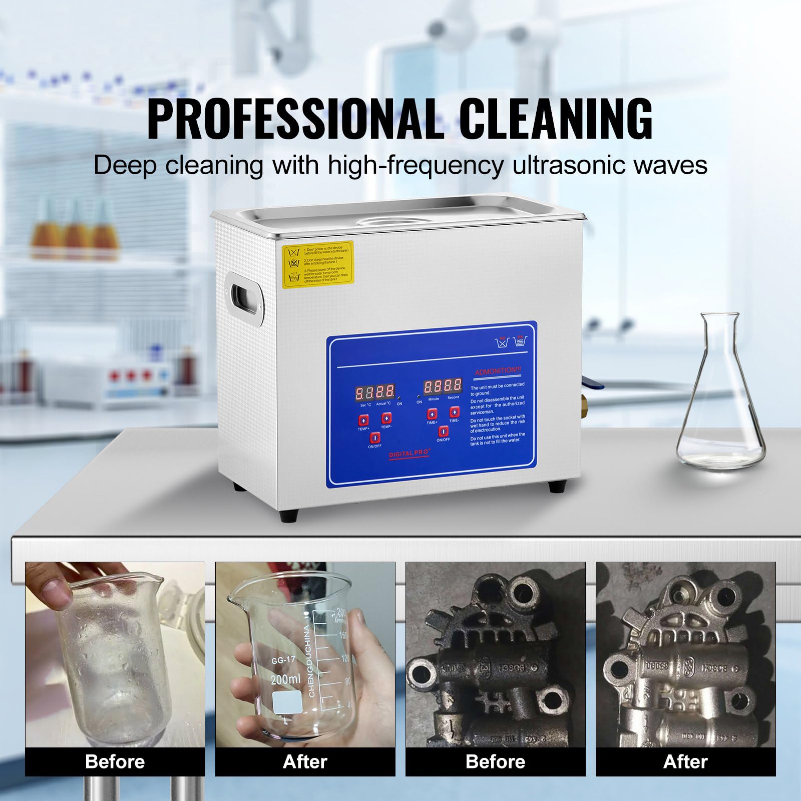 Ultraschallreiniger Maschine,4000LkHz Digital Ultraschall-Reinigungsgerät mit Heizungstimer,professioneller digitaler Labor-Ultraschall-Teilereiniger,Profi Schmuck Uhr Brillen Werkzeug Reiniger (6L)