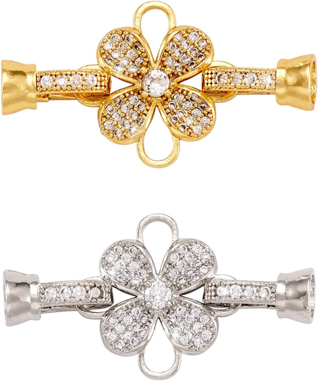 Spritewelry 2Pcs Brass Fold Over Clasps Crystal Rhinestone