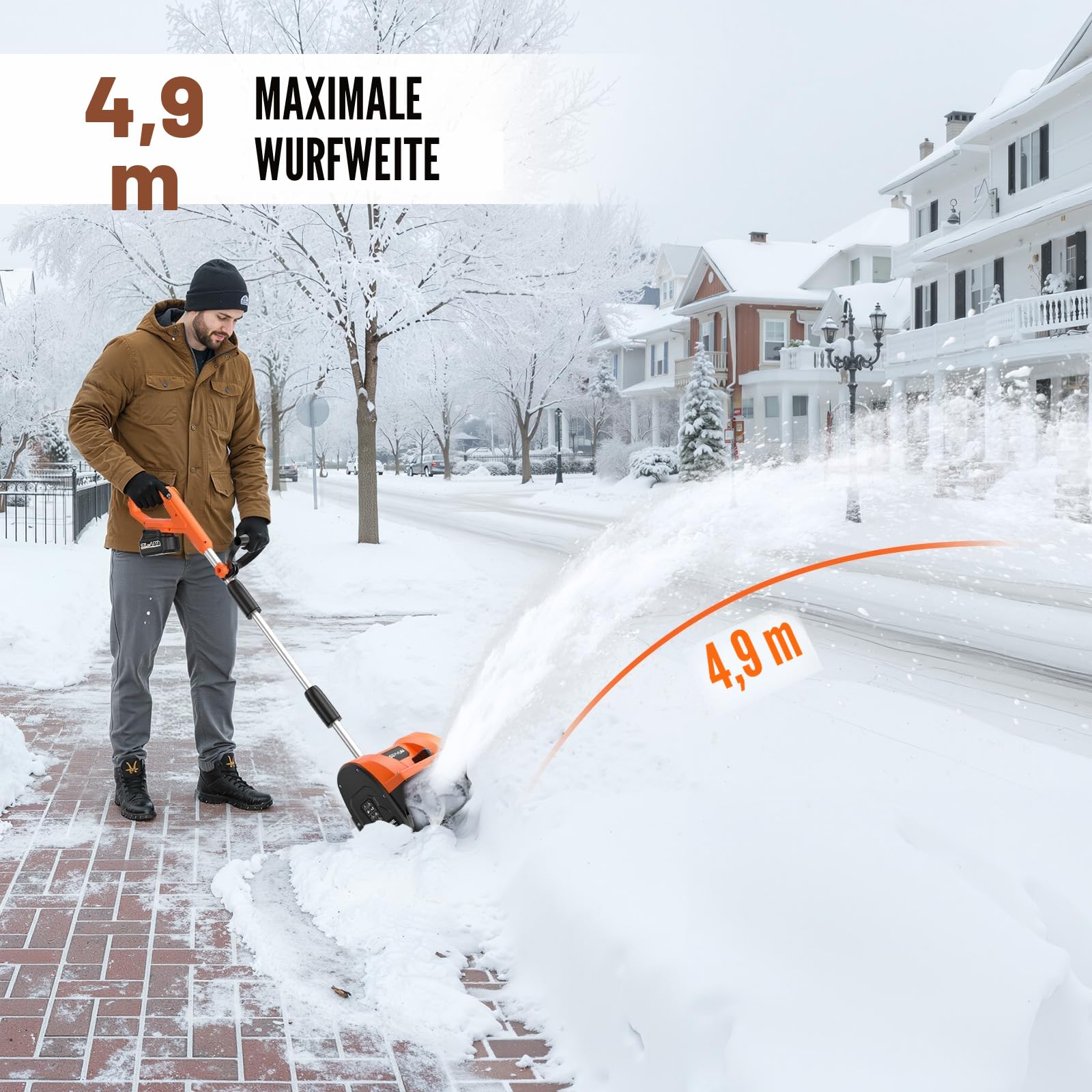 Kabellose Schneefräse mit 2 x 4,0 Ah Batterien, 30,5 cm kabellose Schneeschaufel mit 3 einstellbaren Wurfrichtungen, batteriebetriebene Schneeräumung mit 4,8 m Wurfabstand für Terrasse, Deck, Auffahrt