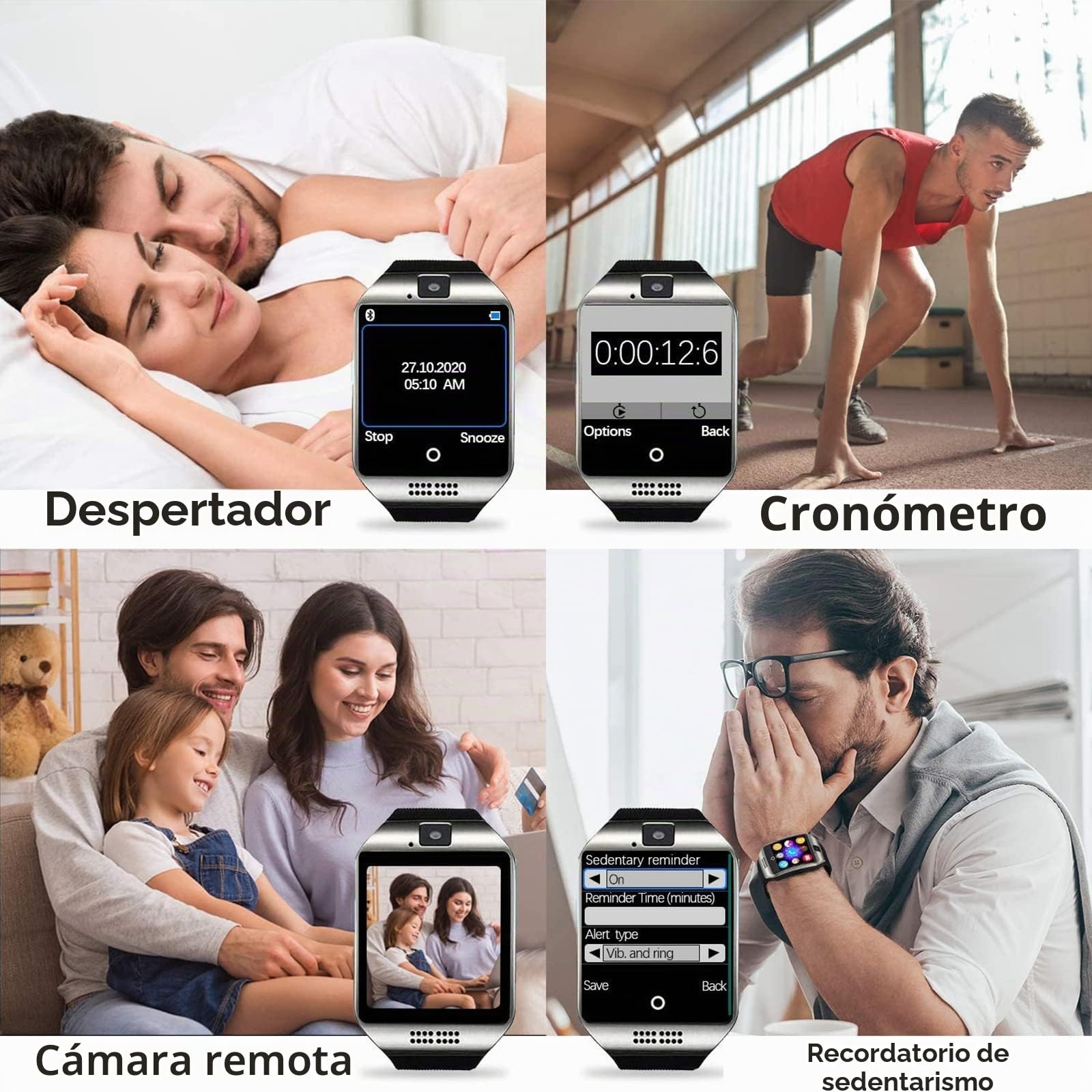Reloj Inteligente Android con Pantalla Táctil Completa para Mujeres, Hombres Y Niños, con Ranura para Tarjeta SIM, Podómetro, Cámara, Reloj Recordatorio De Notificación De Mensaje
