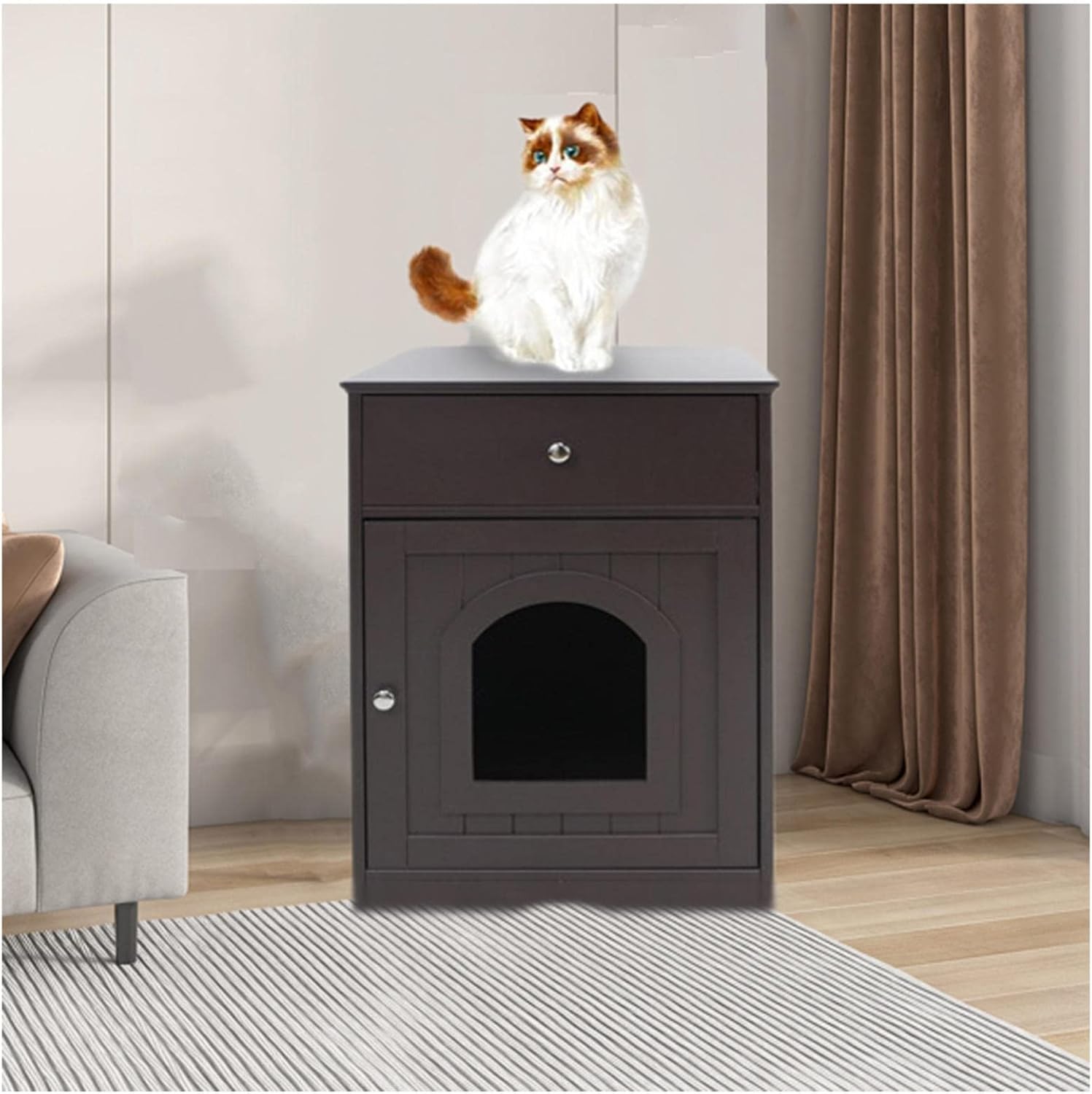 Cat Litter End Table ， Hidden Litter Box for Cats Cat