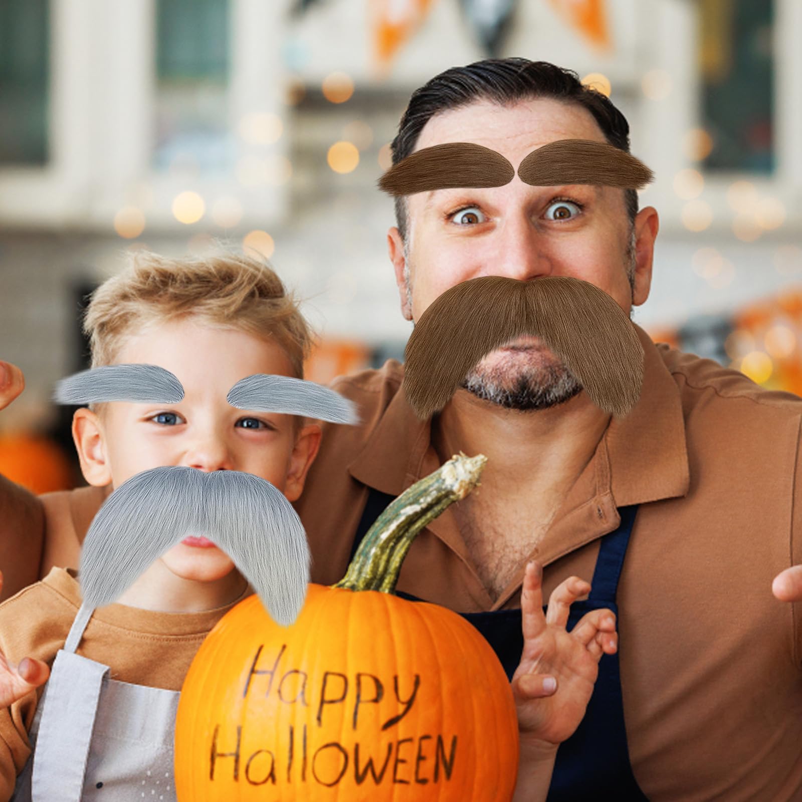 Fake Beard Fake Mustache Eyebrows Stick on Mustaches,4 PCS Fake Mustache and Eyebrows,Fake Beard Facial Hair Costume Accessories for Halloween Party Favors Cosplay Yellow - Image 4