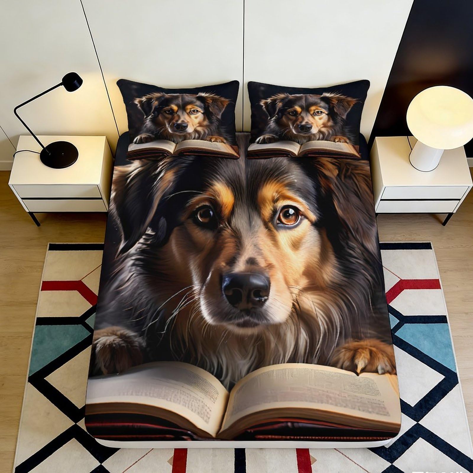 3D Printed Rottweiler Dog Fitted Sheet Microfiber Soft Breathable Book Pattern Mattress Cover for Bedroom Dorm Decor 90x200x25cm