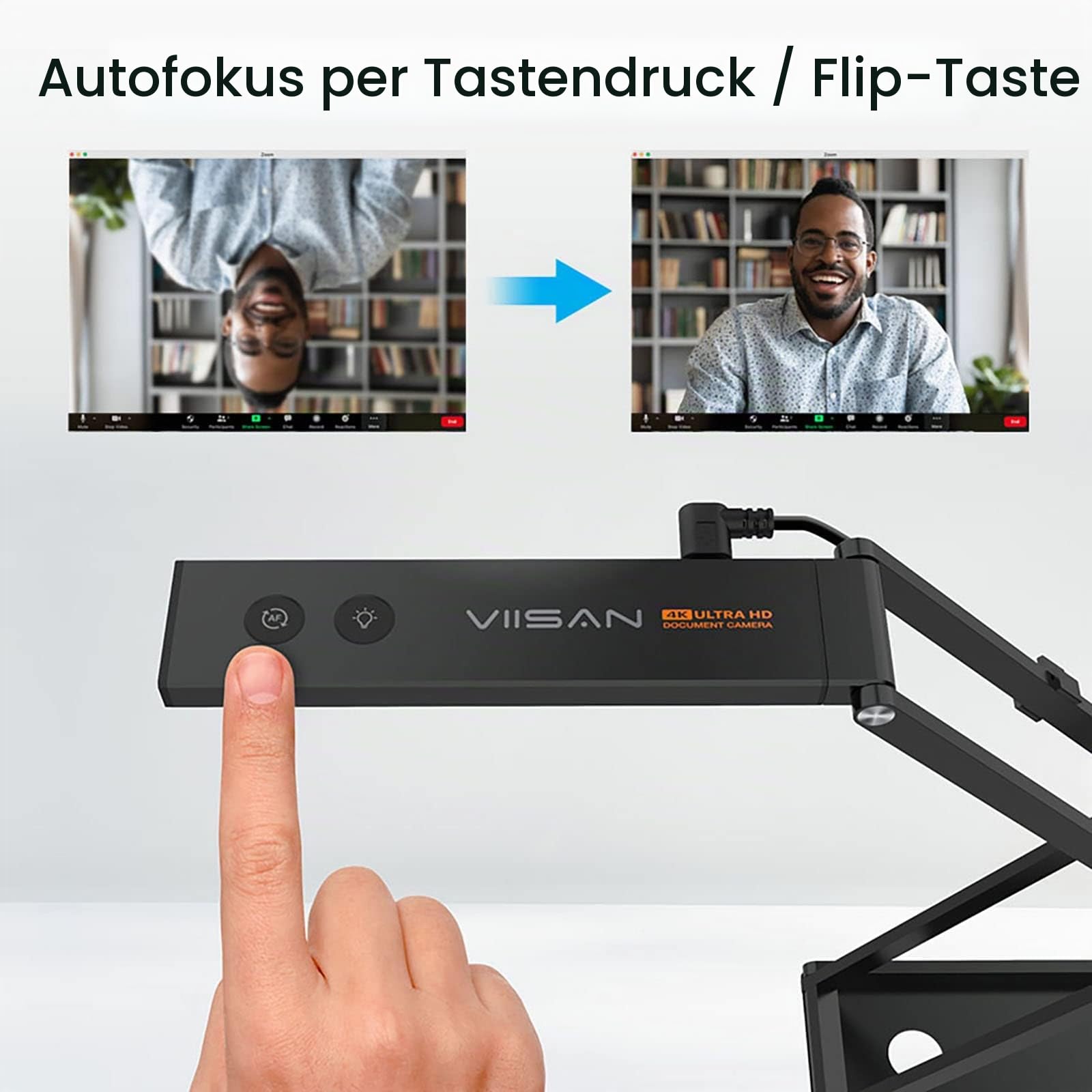 VIISAN P4U Dokumentenkamera & Webcam. Max. Auflösung 4K. 13MP Sensor. Bildrate bis 60fps. Autofokus. 3X Zoom. Mikrofon & LED. Für Webkonferenzen & Fernunterricht. Windows, Mac, ChromeOS