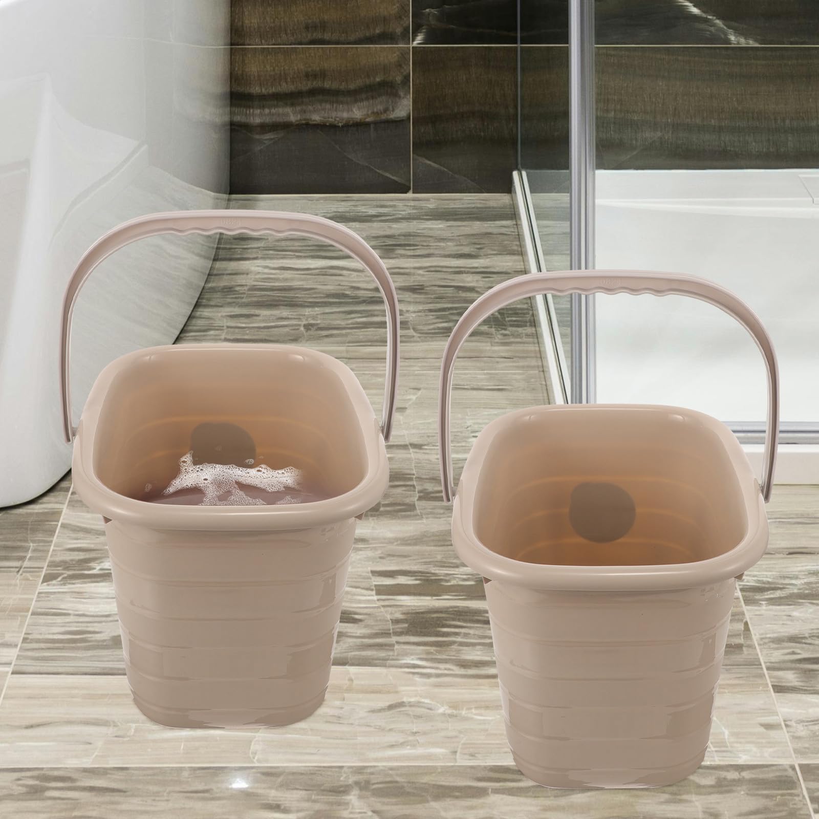Seau en Plastique Rectangulaire à Poignée 11l, Khaki, Usage Maison
