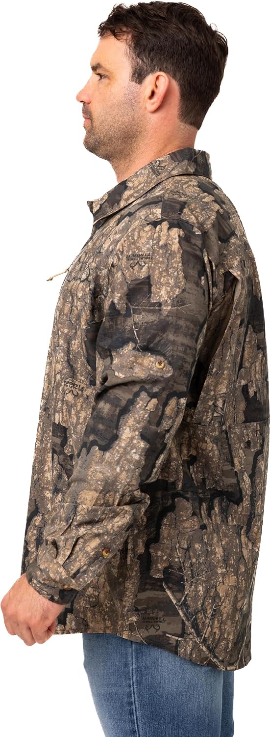 Realtree Men’s Long Sleeve Camo Hunting Shirt - Lightweight Breathable Button Down with UPF 50+ Sun Protection