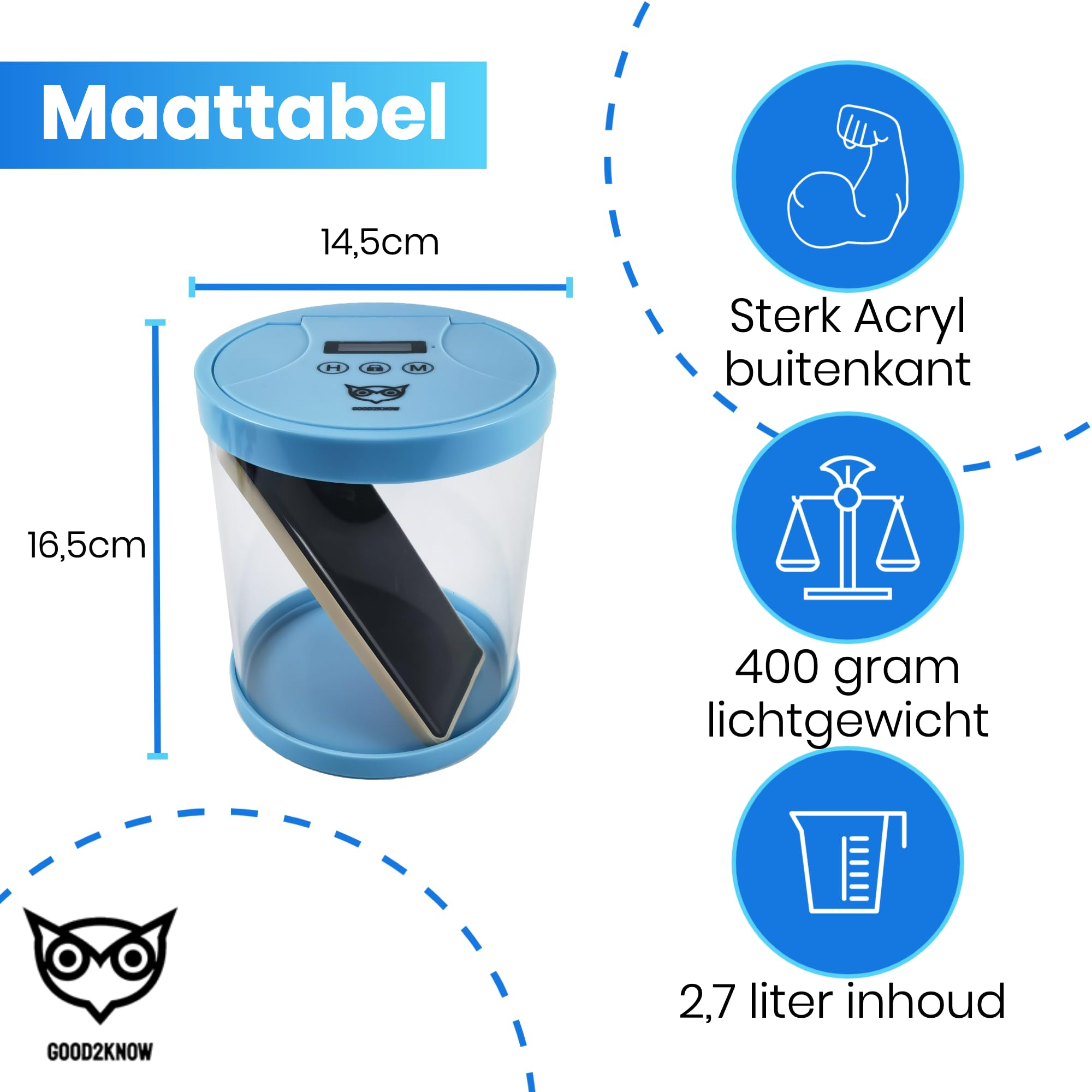 Good2know Cassaforte per telefono con blocco orario, smettere di fumare - Timer - Cassetta di sicurezza - Cucina sicura - Blu - Messa a fuoco e autodisciplina