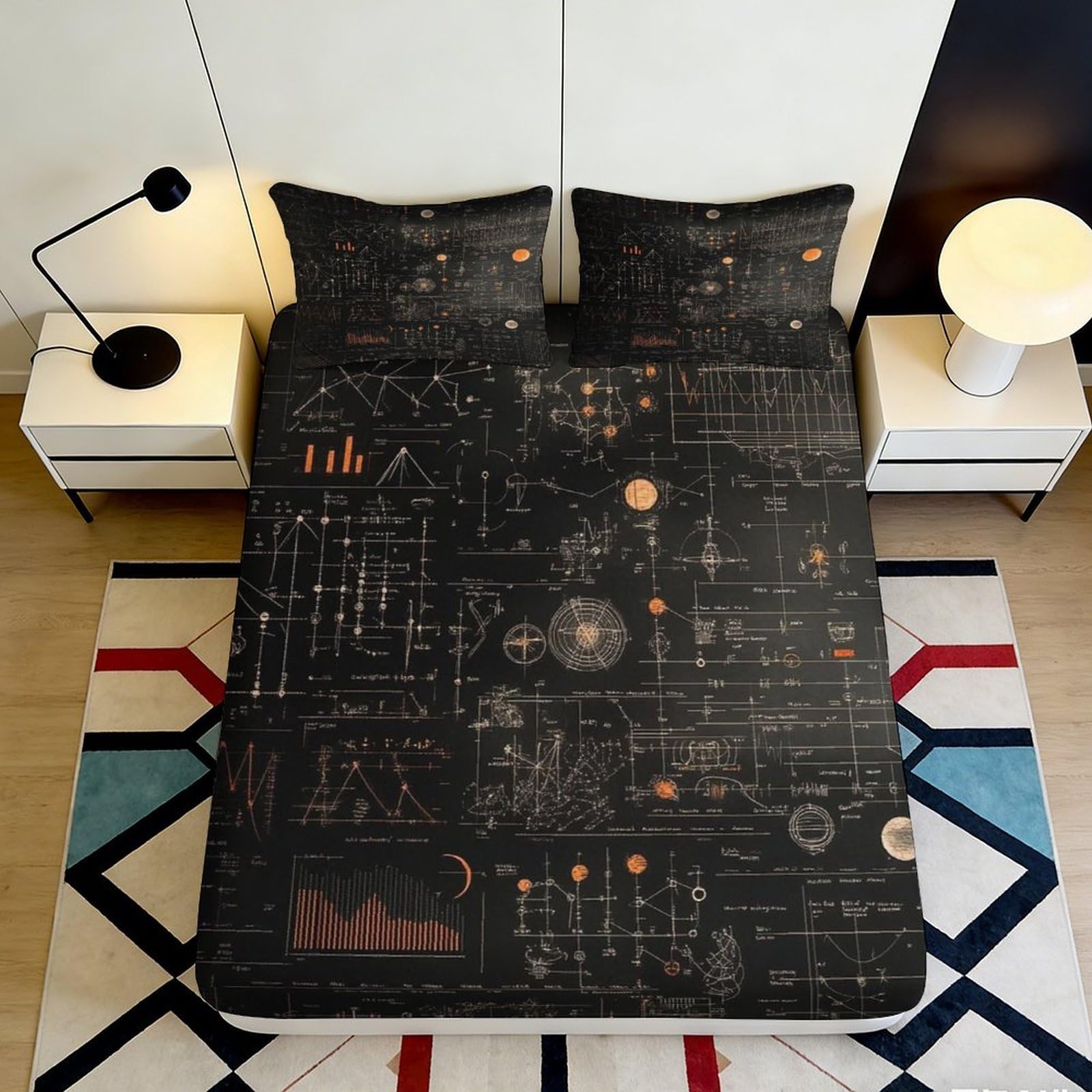 3D Printed Mechanical Gear Fitted Sheet Microfiber Non-Slip Deep Pocket Bedroom Bedding Mechanical Style Mattress Fitted Cover Washable 90x200x25cm