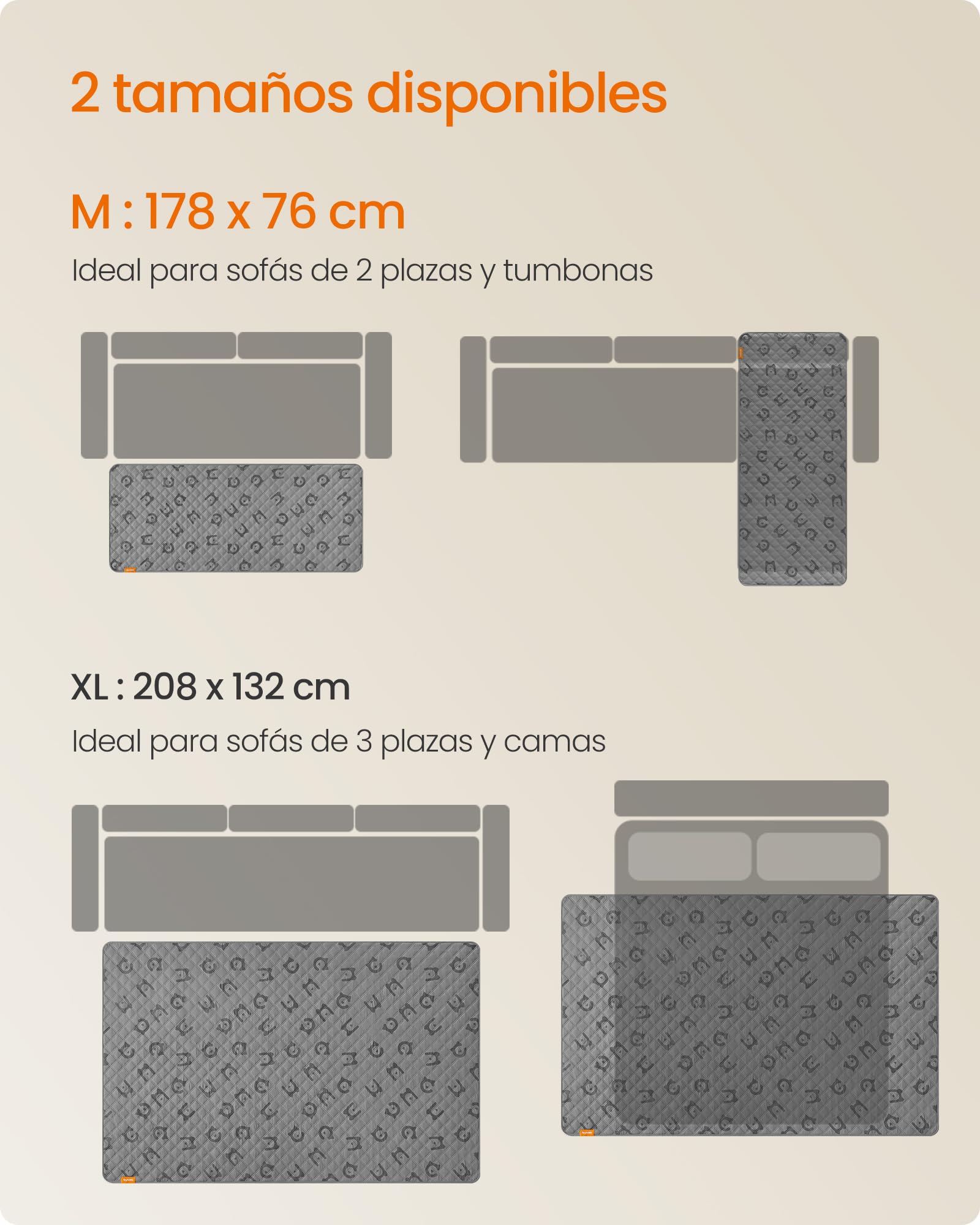 Feandrea Manta Impermeable para Perros Grandes, 178 x 76 cm, Funda Lavable a Máquina para Sofá, para Mascotas, Antideslizante, Acolchada, Gris Paloma PPB025G01