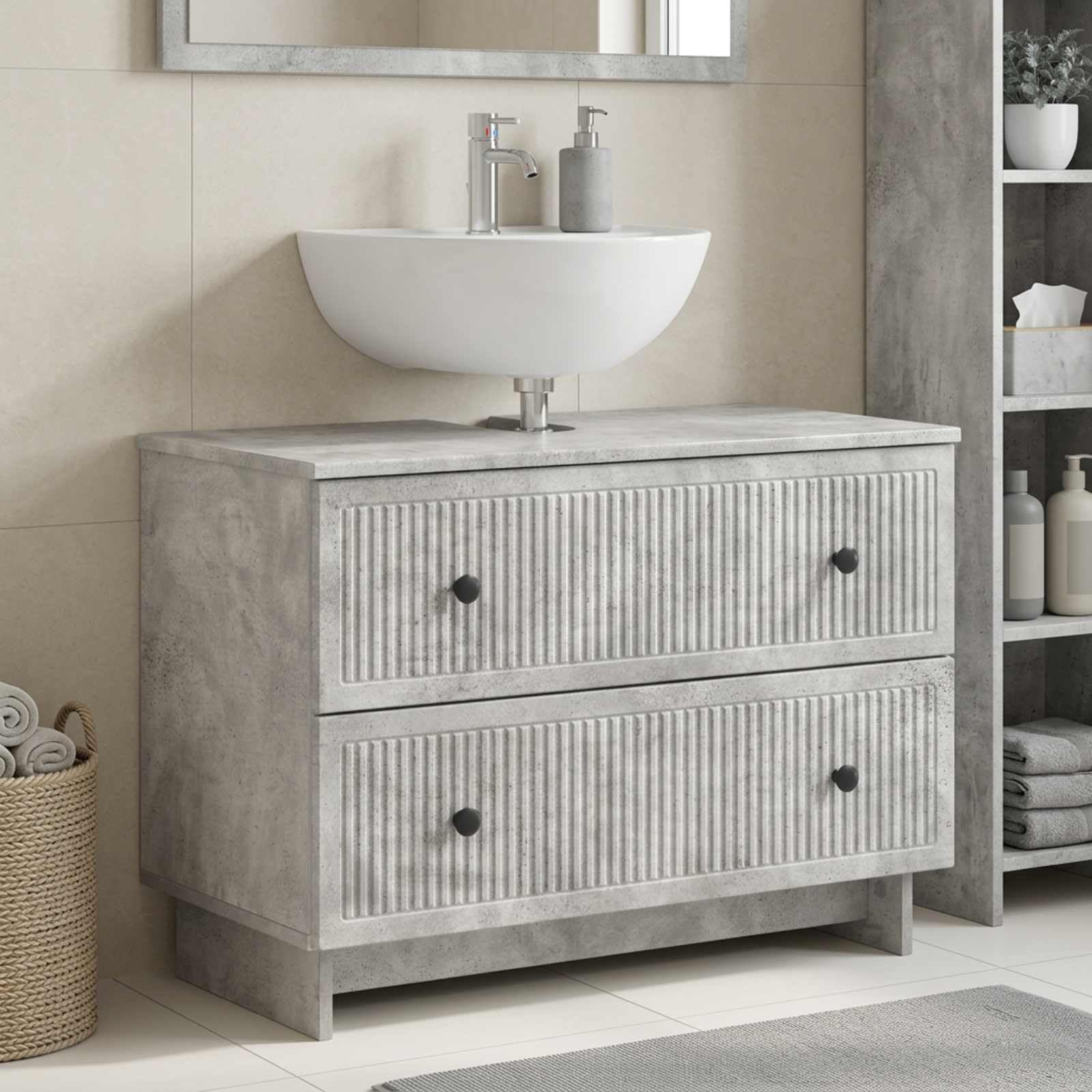 vidaXL Meuble sous Lavabo de Salle de Bain Ede Gris béton
