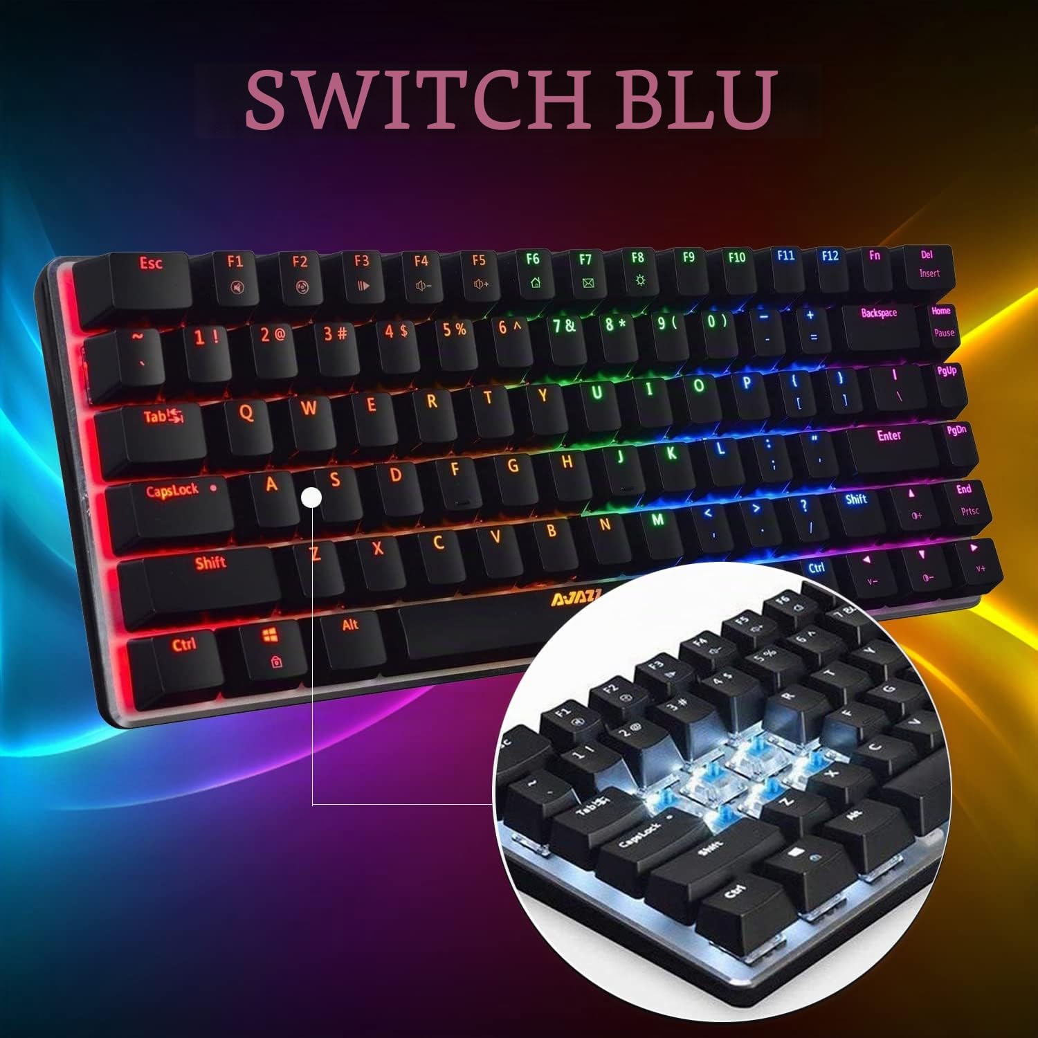 FELiCON AK33 Tastiera da Gioco Meccanica Cablata USB, Blue Switch 80% Gaming Keyboard con Retroilluminazione LED RGB Chroma Compatto a 82 Tasti QWERTY Anti-ghosting per PC, Laptop, Mac-Nero